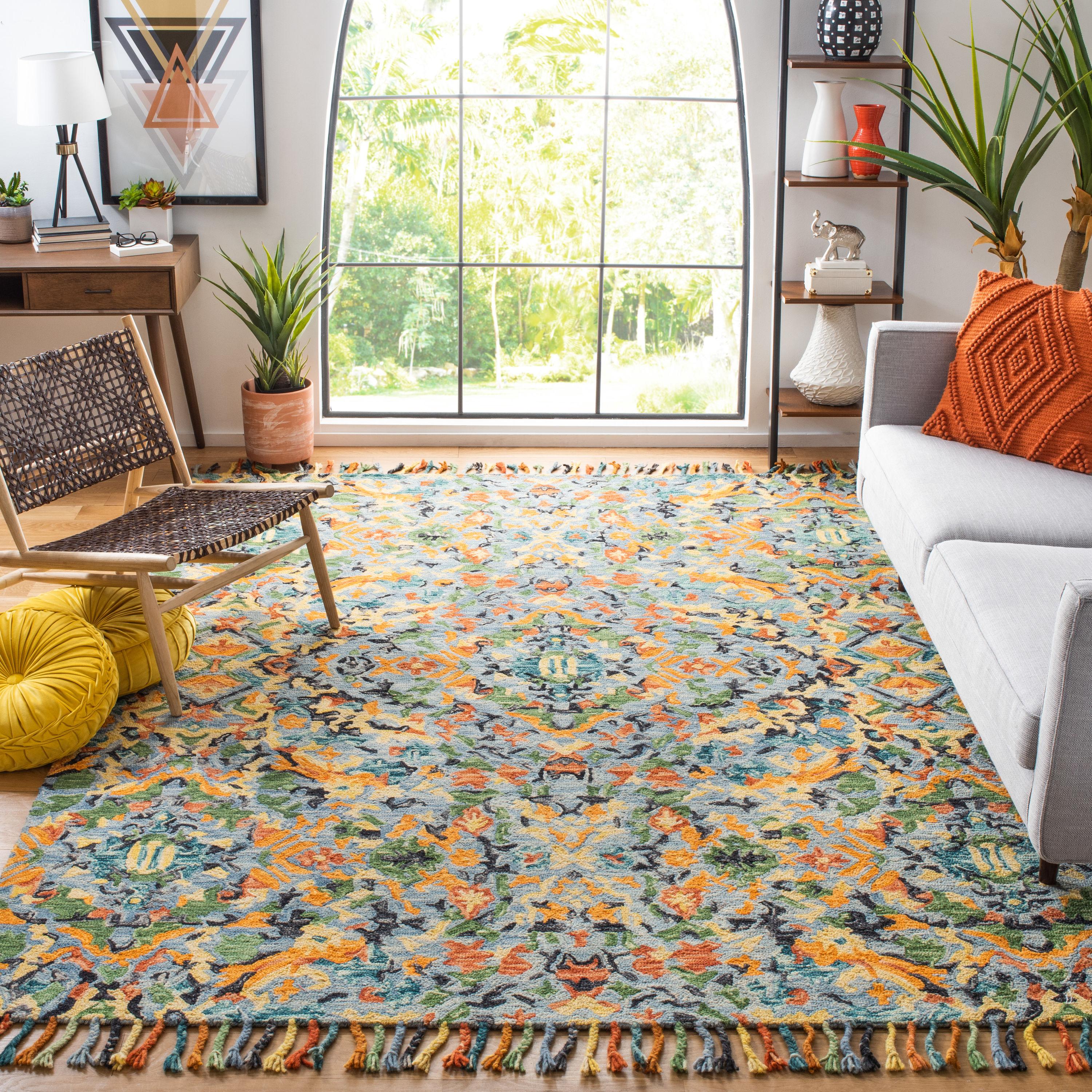 SAFAVIEH Blossom Everitt Floral Wool Area Rug, Blue/Multi, 8' x 8' Square