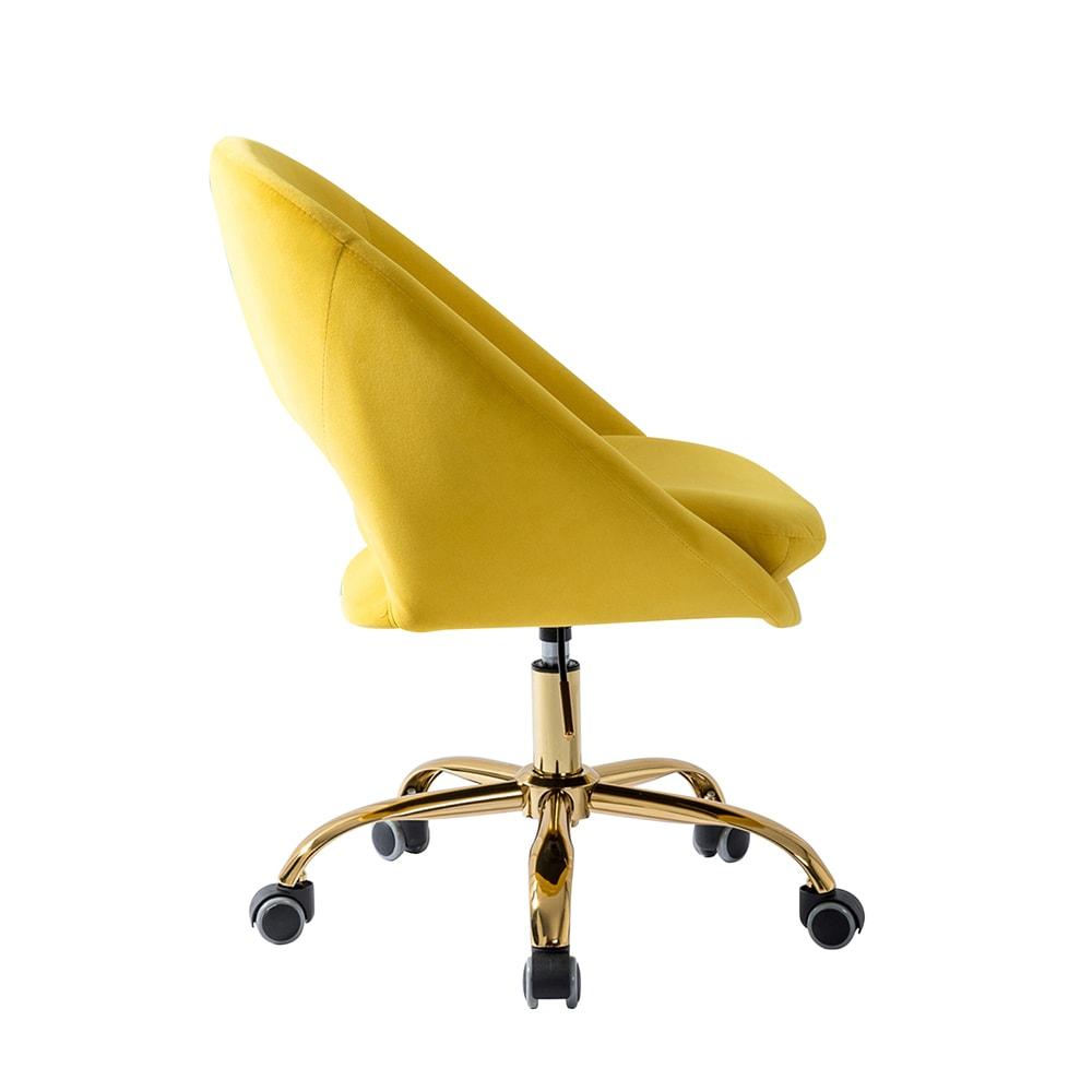 Velvet Home Office Chair for Teens, Adjustable Height & 360° Swivel Cute Computer Task Chair, Yellow