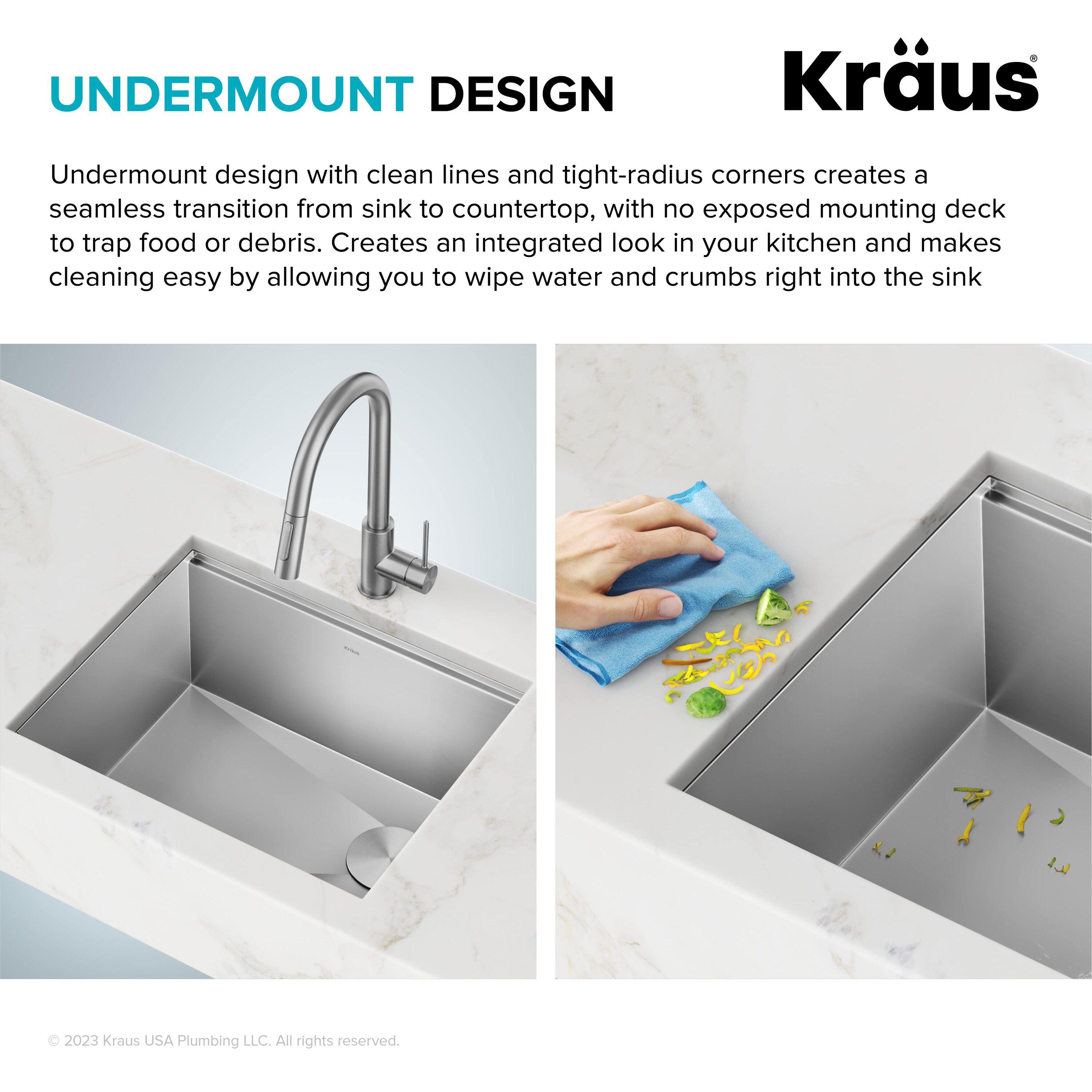 KRAUS Kore™ 23" L Undermount Workstation 16 Gauge Stainless Steel Single Bowl Laundry Utility Kitchen Sink