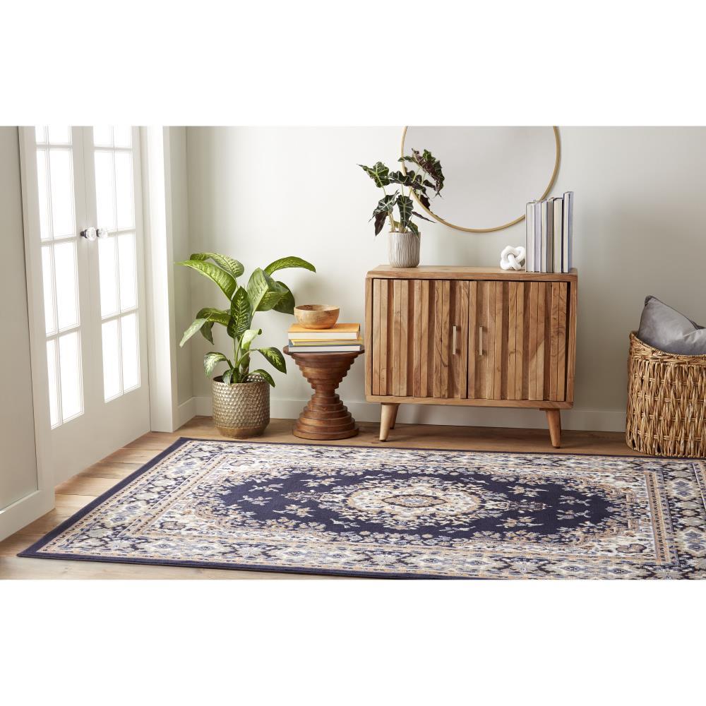 Home Dynamix Premium Sakarya Traditional Medallion Area Rug, Navy Blue/Brown, 21"x35"