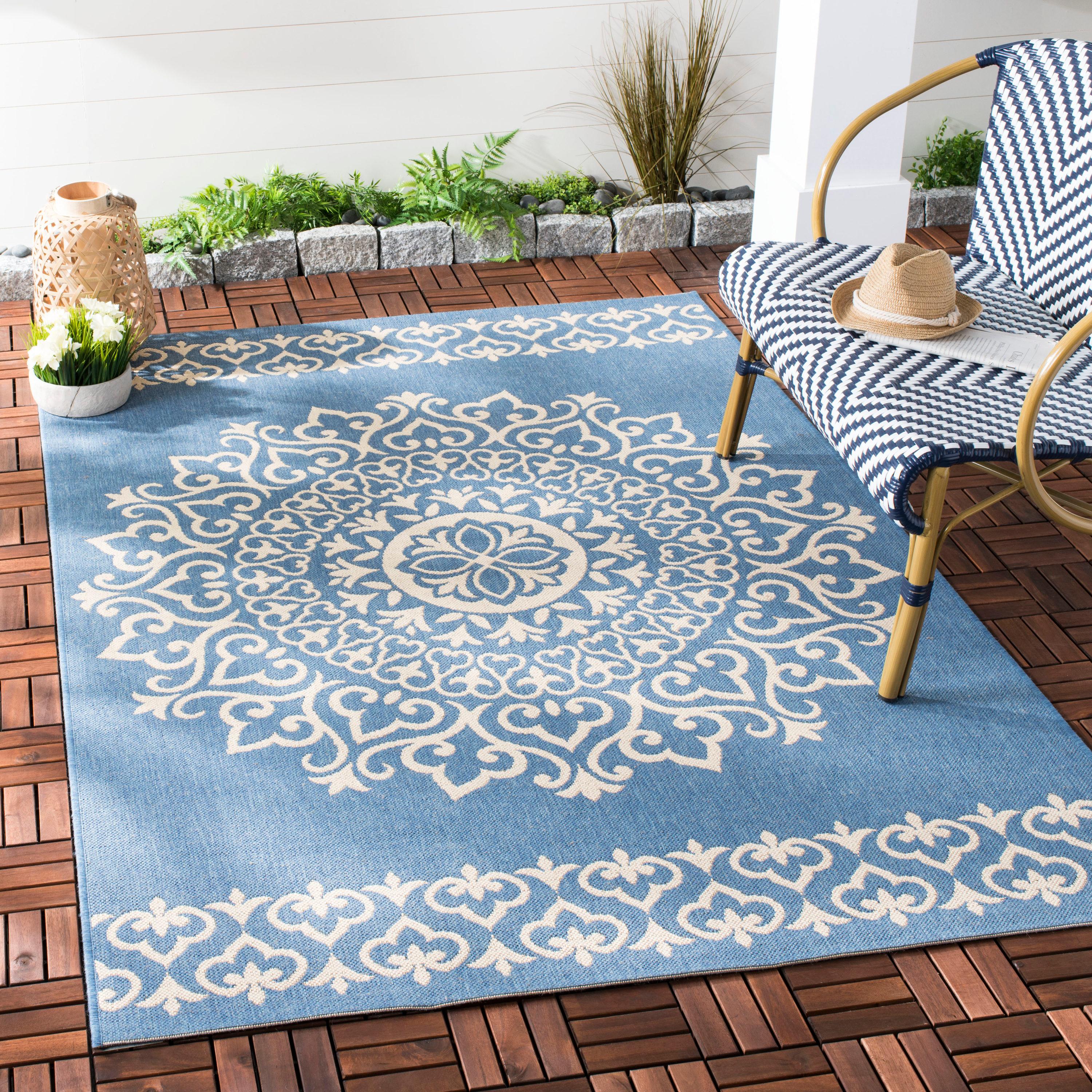Beach House BHS183 Power Loomed Indoor/Outdoor Area Rug - Cream/Blue - 8'x10' - Safavieh
