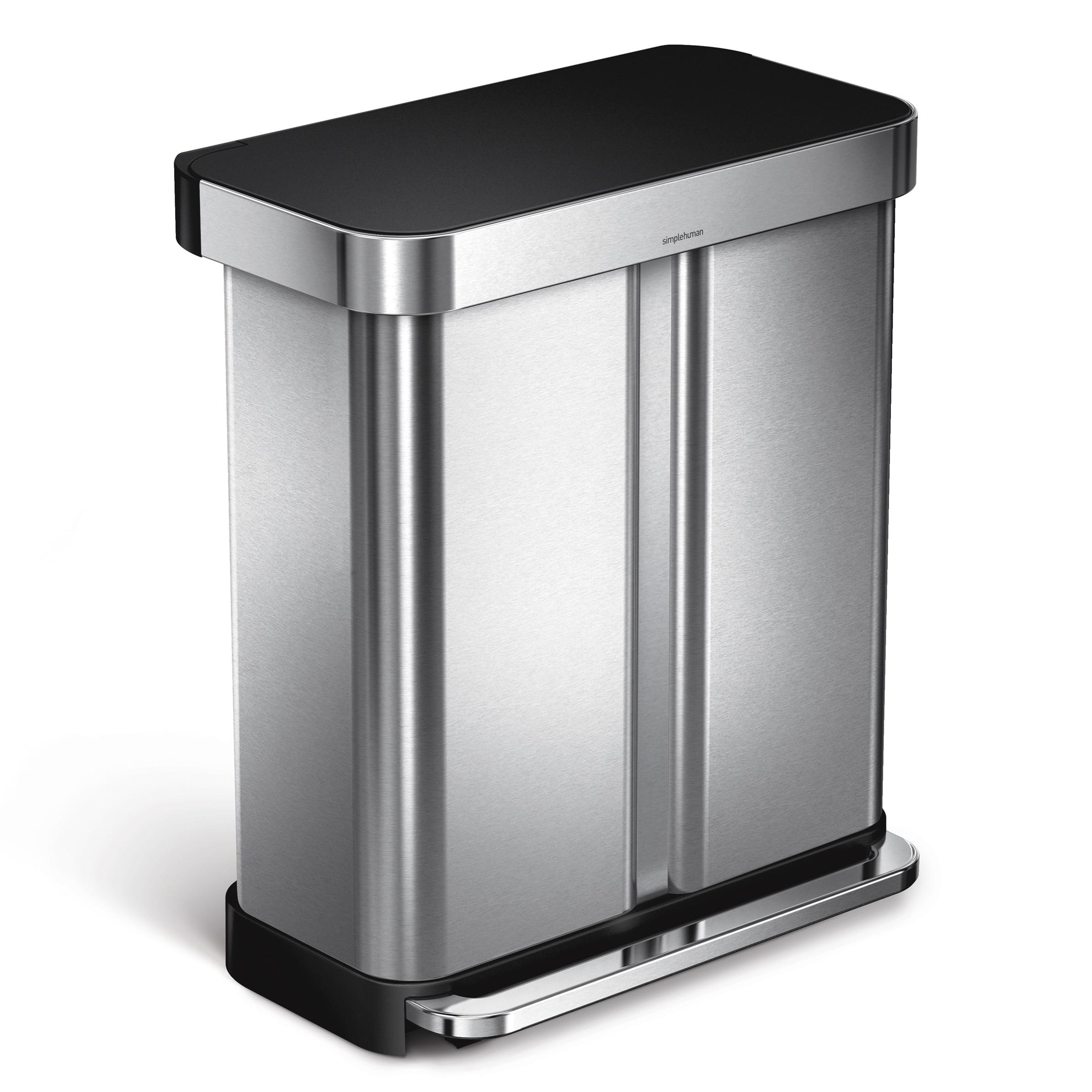 Simplehuman 58L / 15.3 Gallon Hands-Free Dual Compartment Recycling Kitchen Step Trash Can with Lid