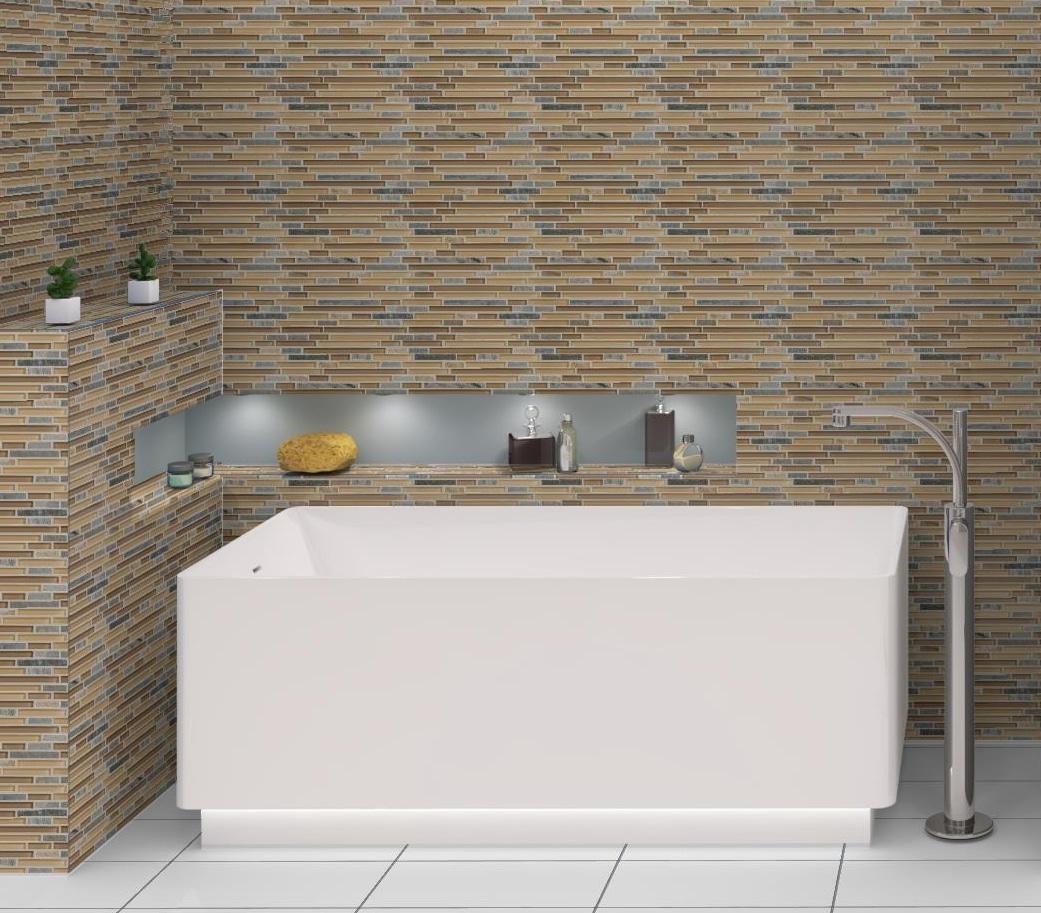 Andova Wright-Scape Straight Edge Glass & Slate Brick Joint Mosaic Kitchen Backsplash, Bathroom, Shower, Pool, Wall and Floor Tile