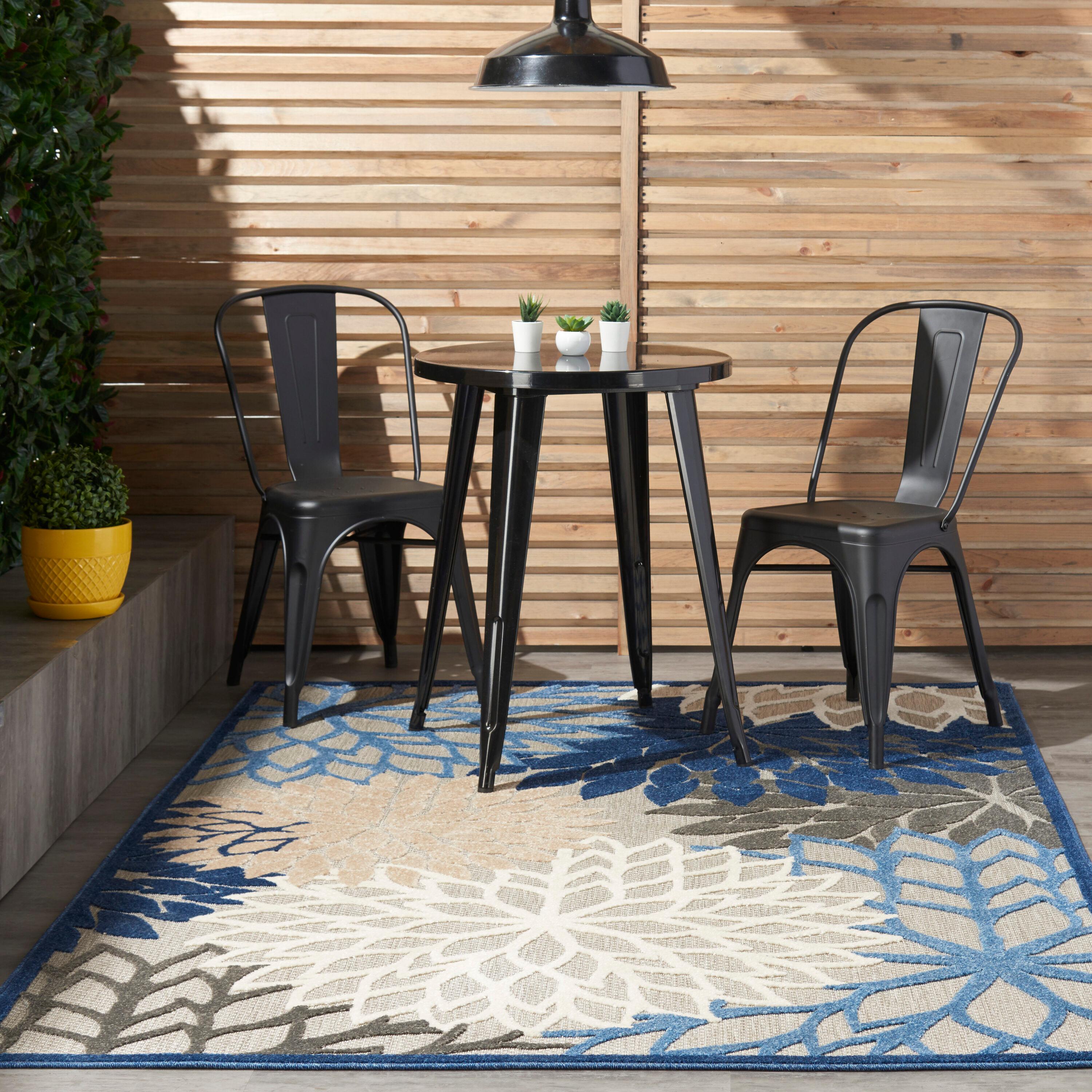 Nourison Aloha Floral Bloom Flatweave High-Low Indoor Outdoor Area Rug Blue/Multicolor 3'6" x 5'6"