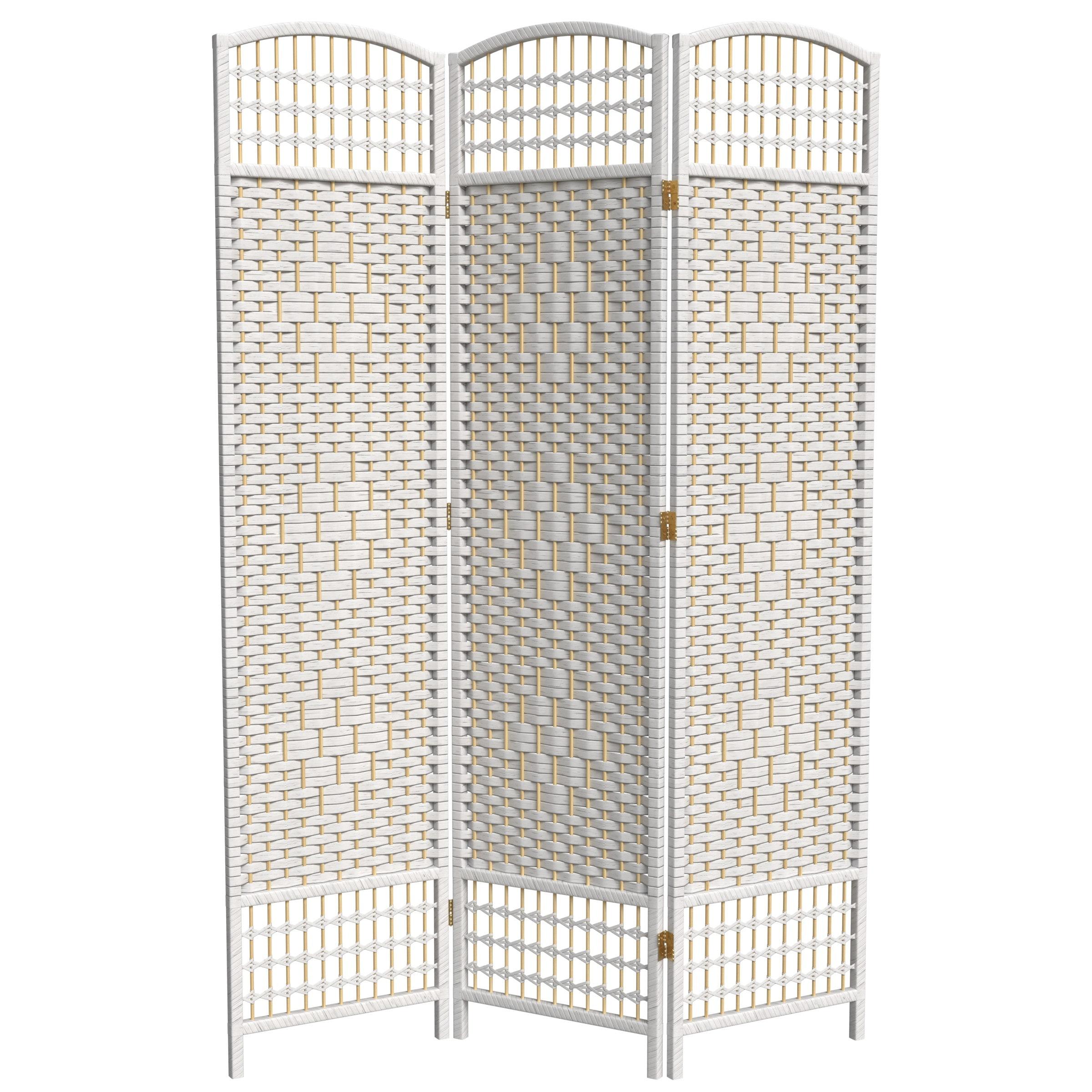 5 1/2 ft. Tall Fiber Weave Room Divider - White (3 Panels): Hardwood, Metal Hinges, Indoor Use, No Assembly Required