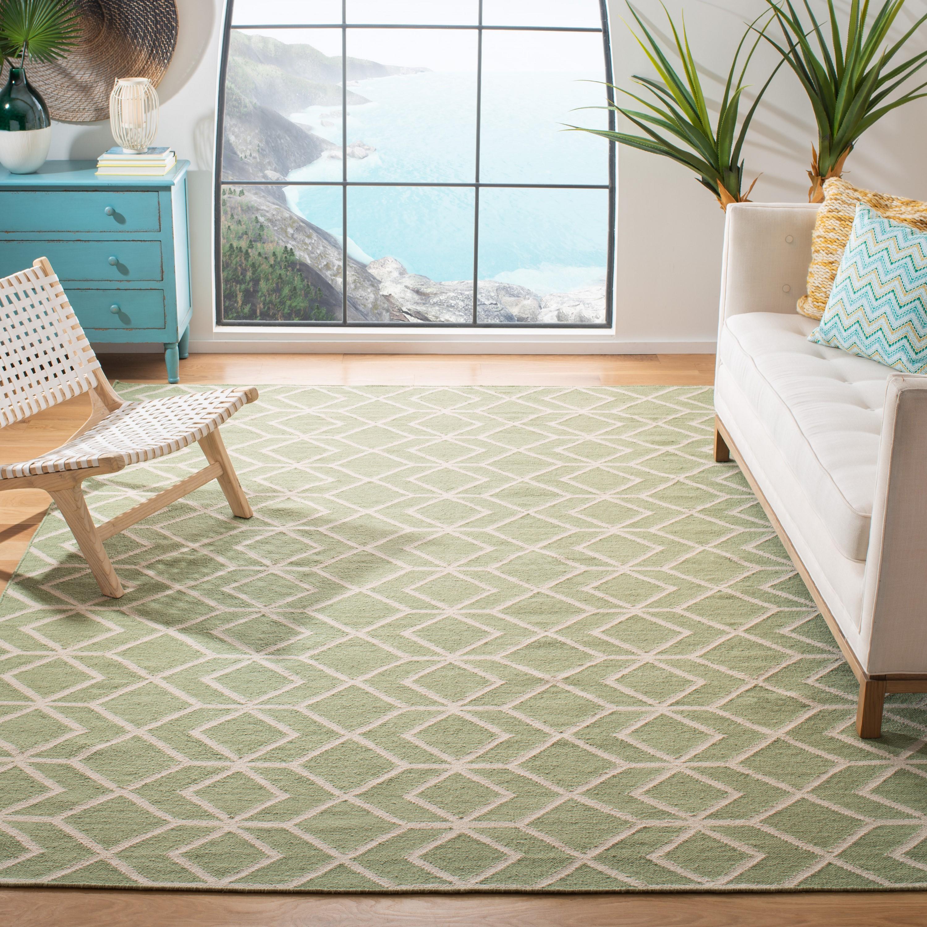 SAFAVIEH Dhurries Addison Geometric Area Rug, Sage/Ivory, 8' x 10'