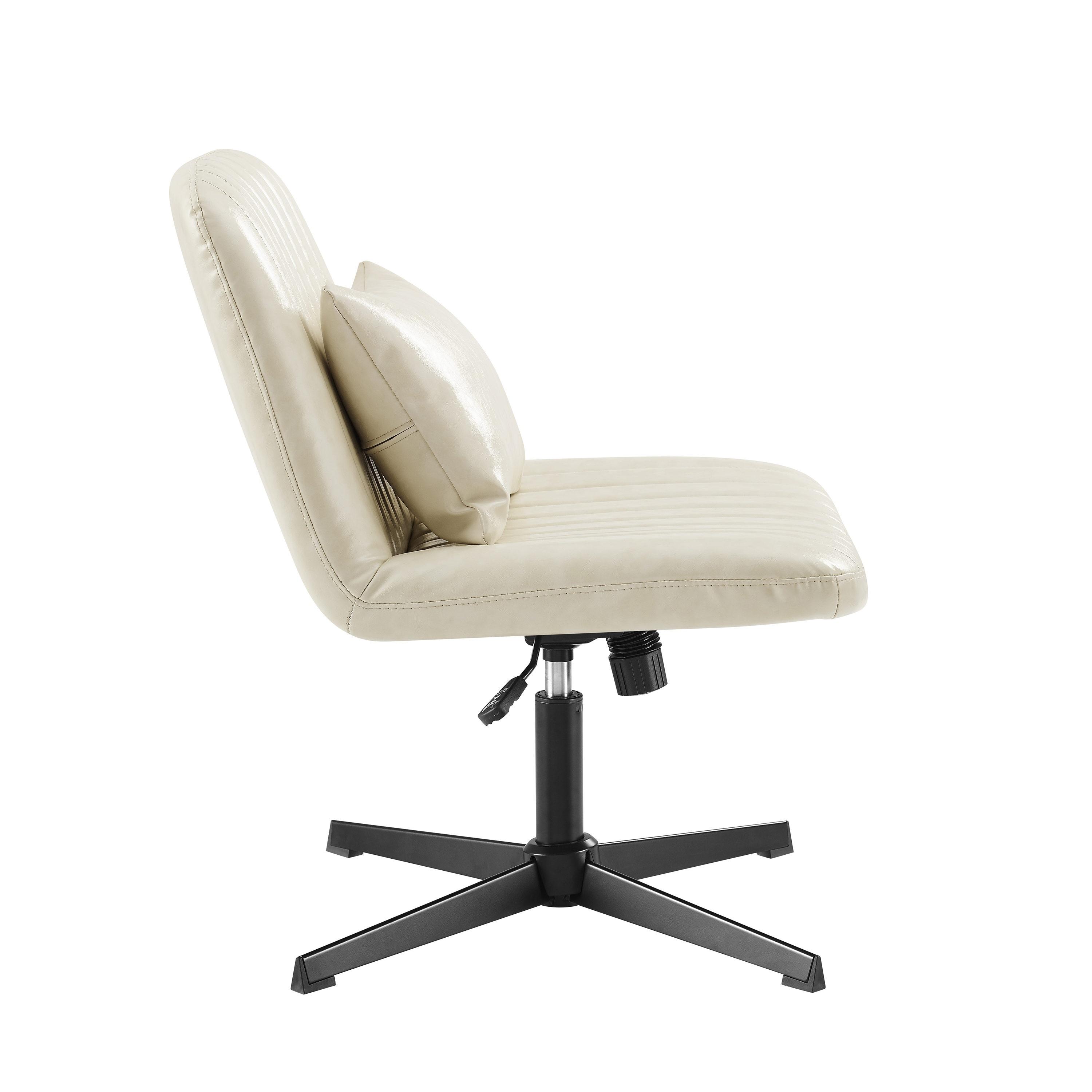 Art Leon Accent Chair with Ottoman,360 Degree Swivel Reading Chair for Bedroom Livingroom, Faux Leather Height Adjustable, Off-White
