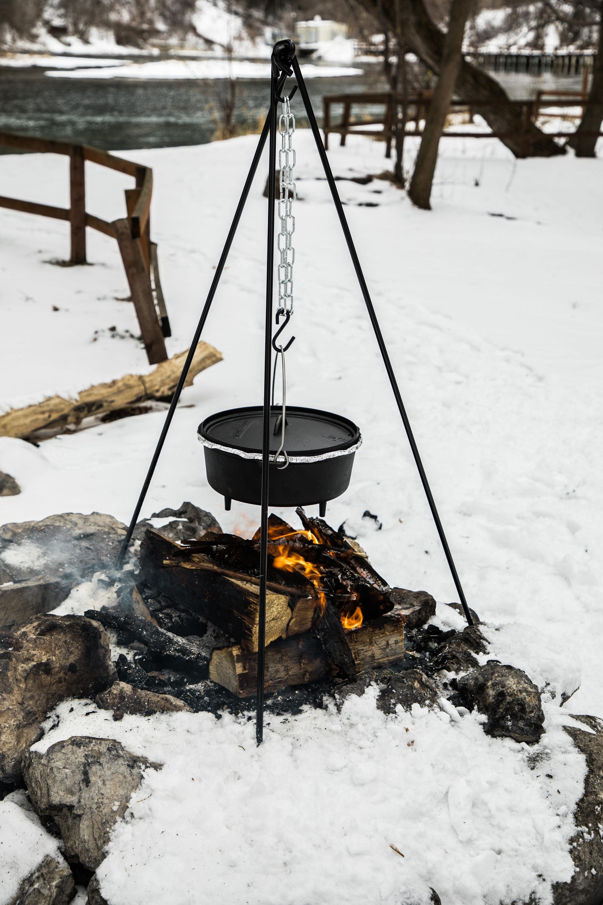 Heavy-Duty Black Cast Iron Dutch Oven Tripod with Adjustable Chain