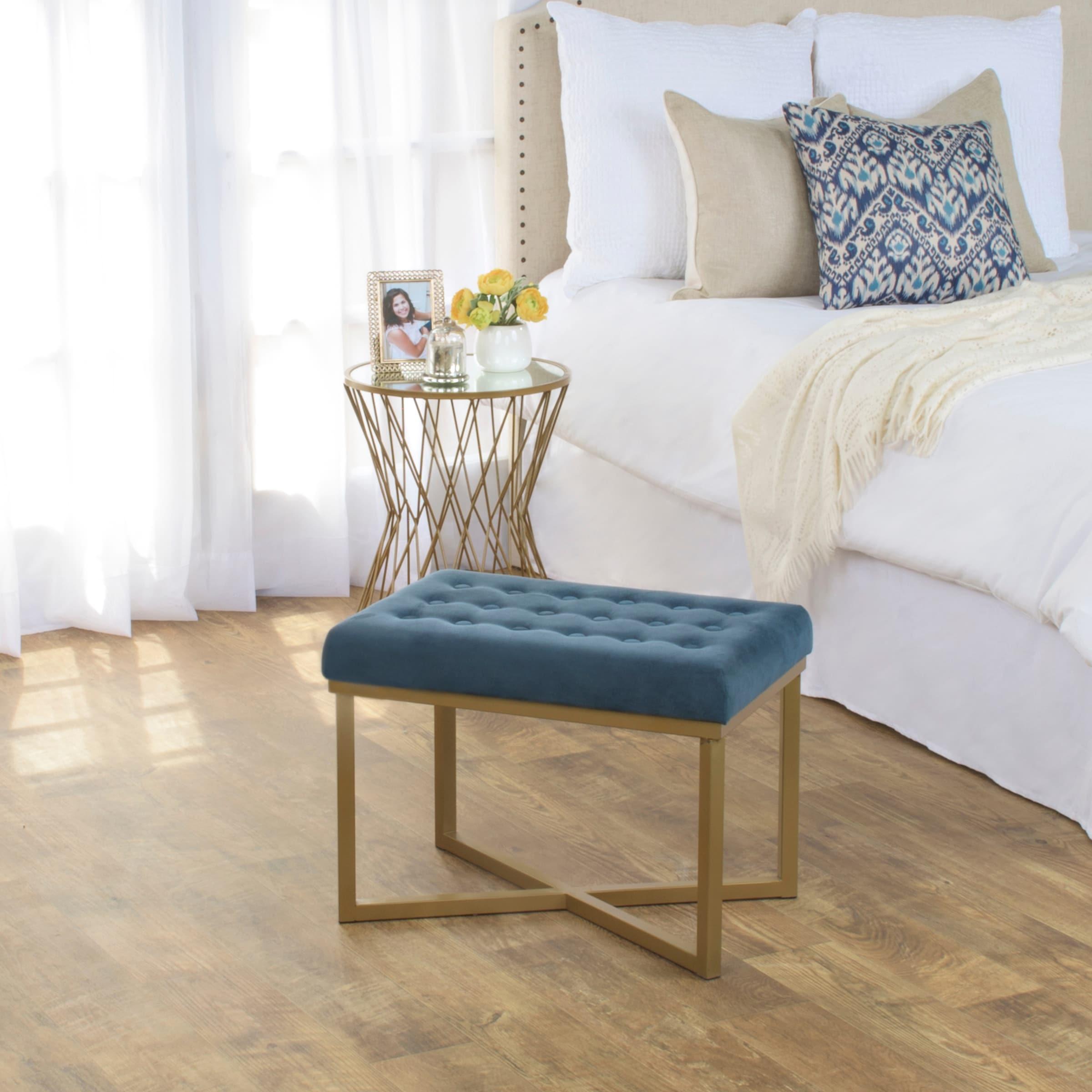HomePop Decorative Velvet Tufted Ottoman, Multiple Colors