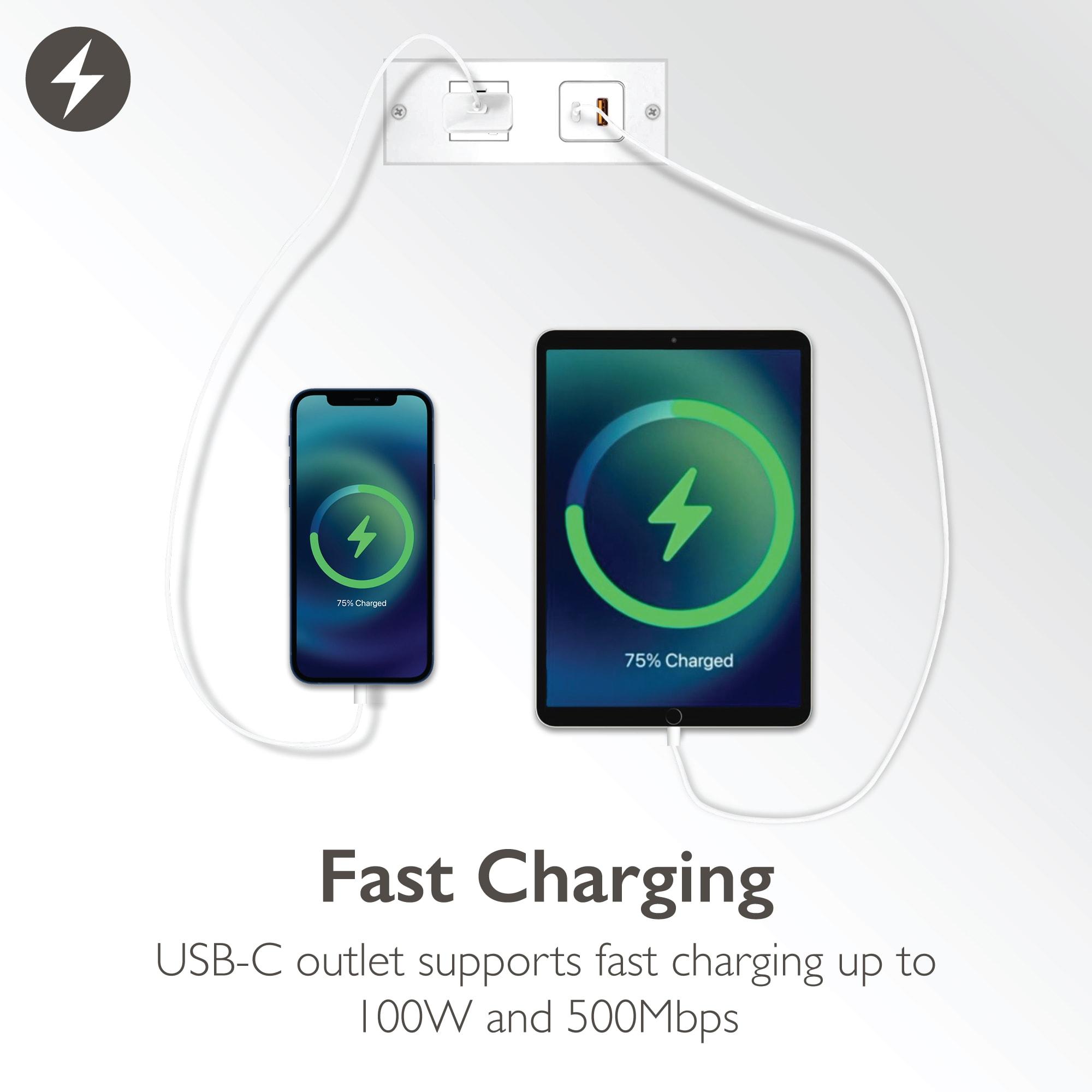 Laurent Collection Hardwood Bedroom Night Stand with Top Drawer, Door and 2-plug Electrical Outlet