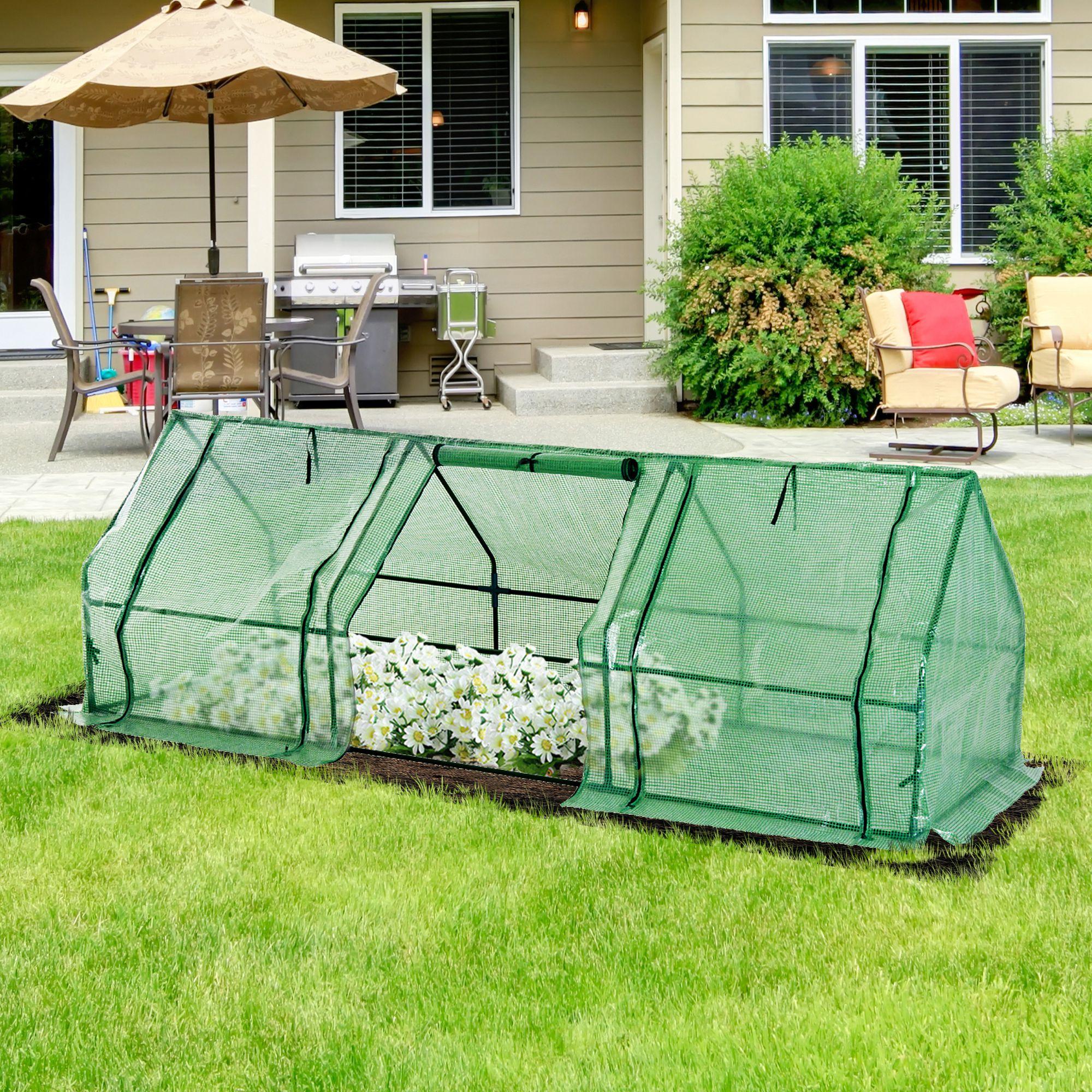 9' x 3' x 3' Portable Mini Greenhouse Outdoor Garden with Large Zipper Doors and Water/UV PE Cover, Green