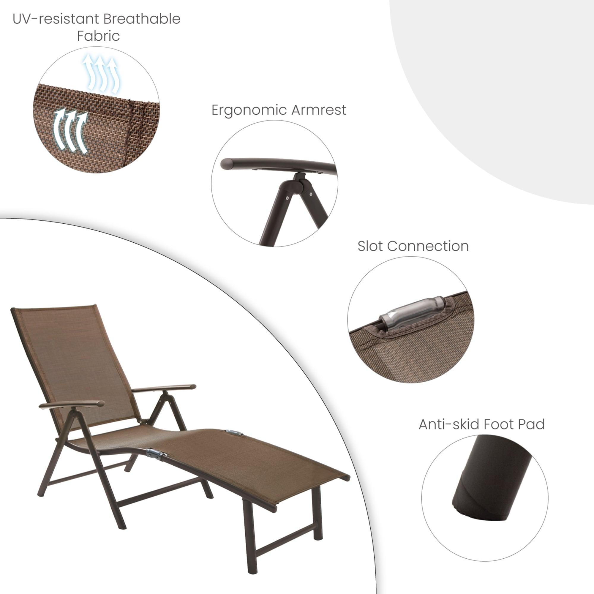 Pellebant Outdoor Chaise Lounge Aluminum Patio Folding Chair,Brown