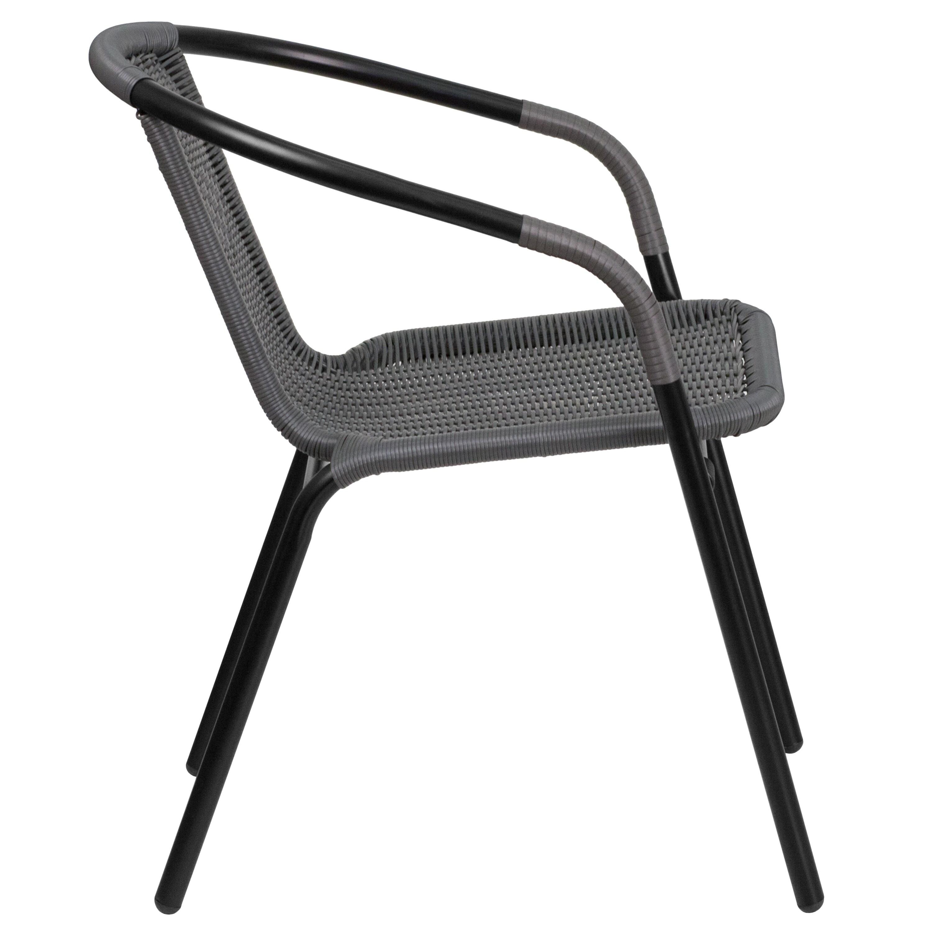 Flash Furniture Lila 2 Pack Gray Rattan Indoor-Outdoor Restaurant Stack Chair