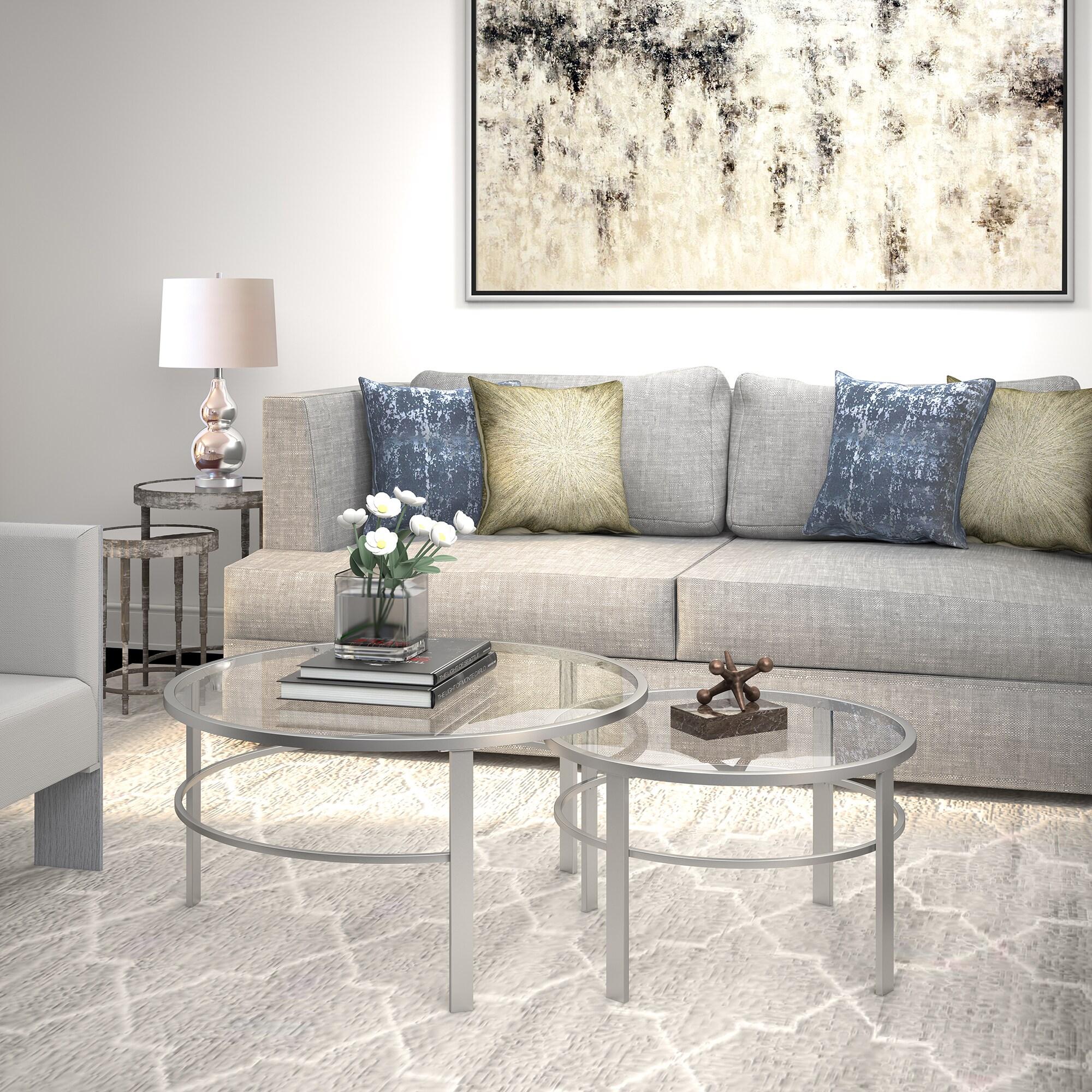 Evelyn&Zoe Gaia Round Nested Coffee Table, Satin Nickel