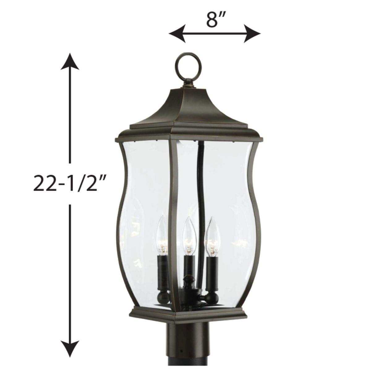 Progress Lighting, Township, 3-Light Post Lantern, Oil Rubbed Bronze, Etched Glass Shade