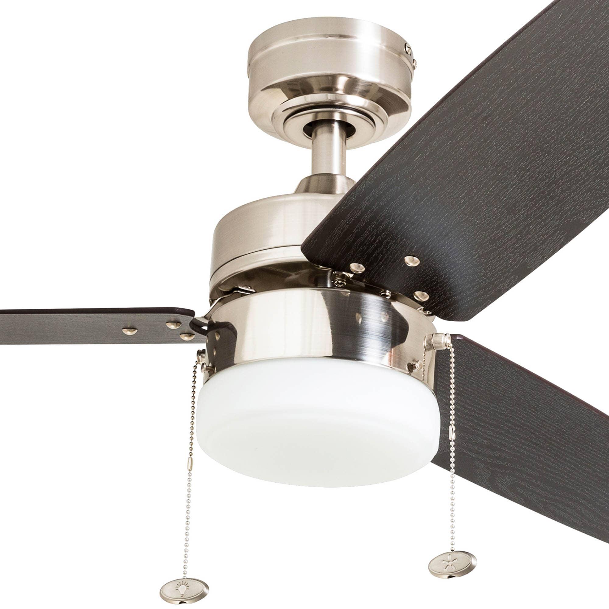 Prominence Home Reston 42-in Brushed Nickel with Burnt Oak/Chocolate Maple Blades Ceiling Fan With Light ( 3 -Blade )