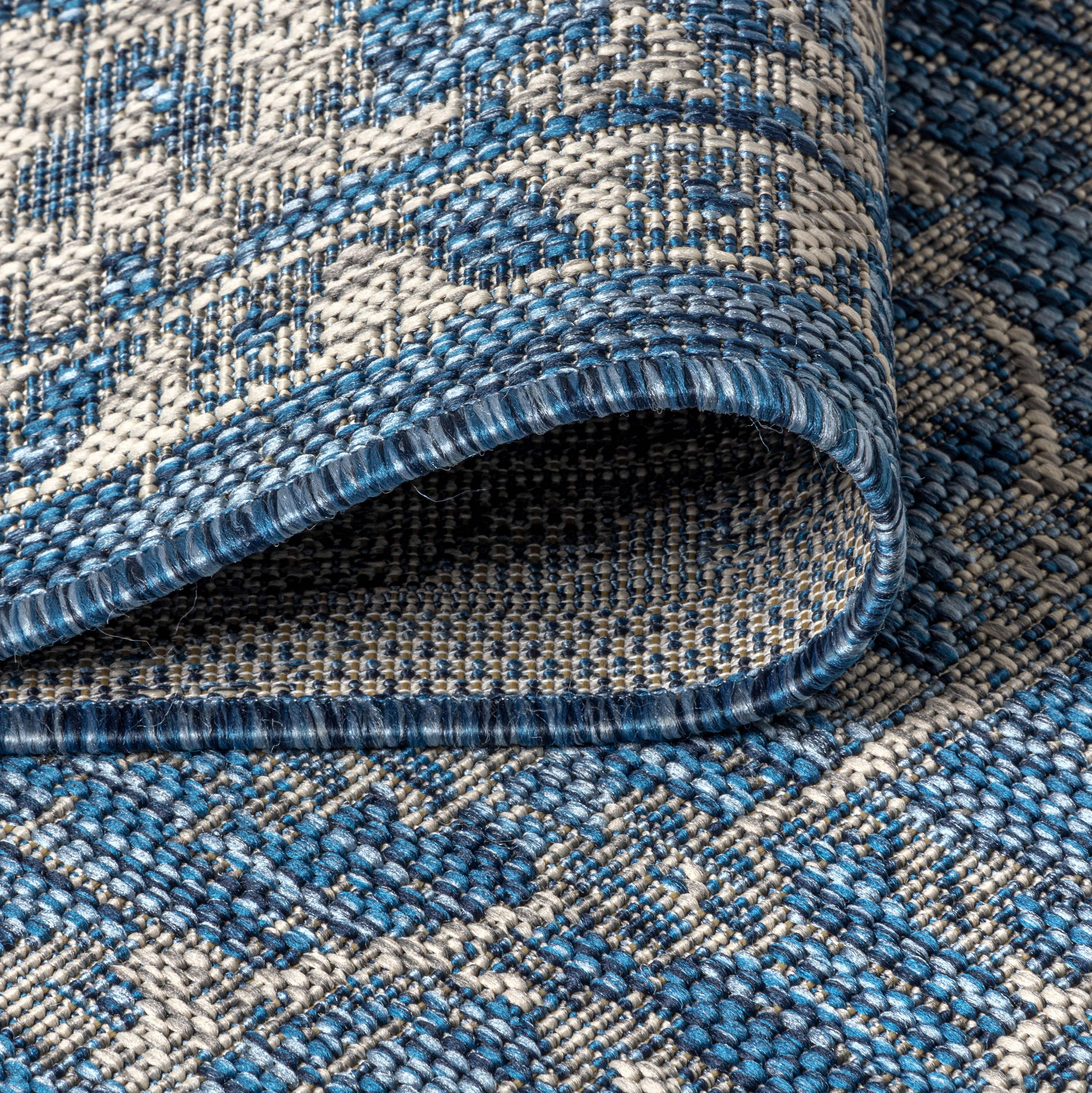 5' Round Palazzo Vine and Border Textured Weave Indoor/Outdoor Area Rug, Navy/Gray - JONATHAN Y