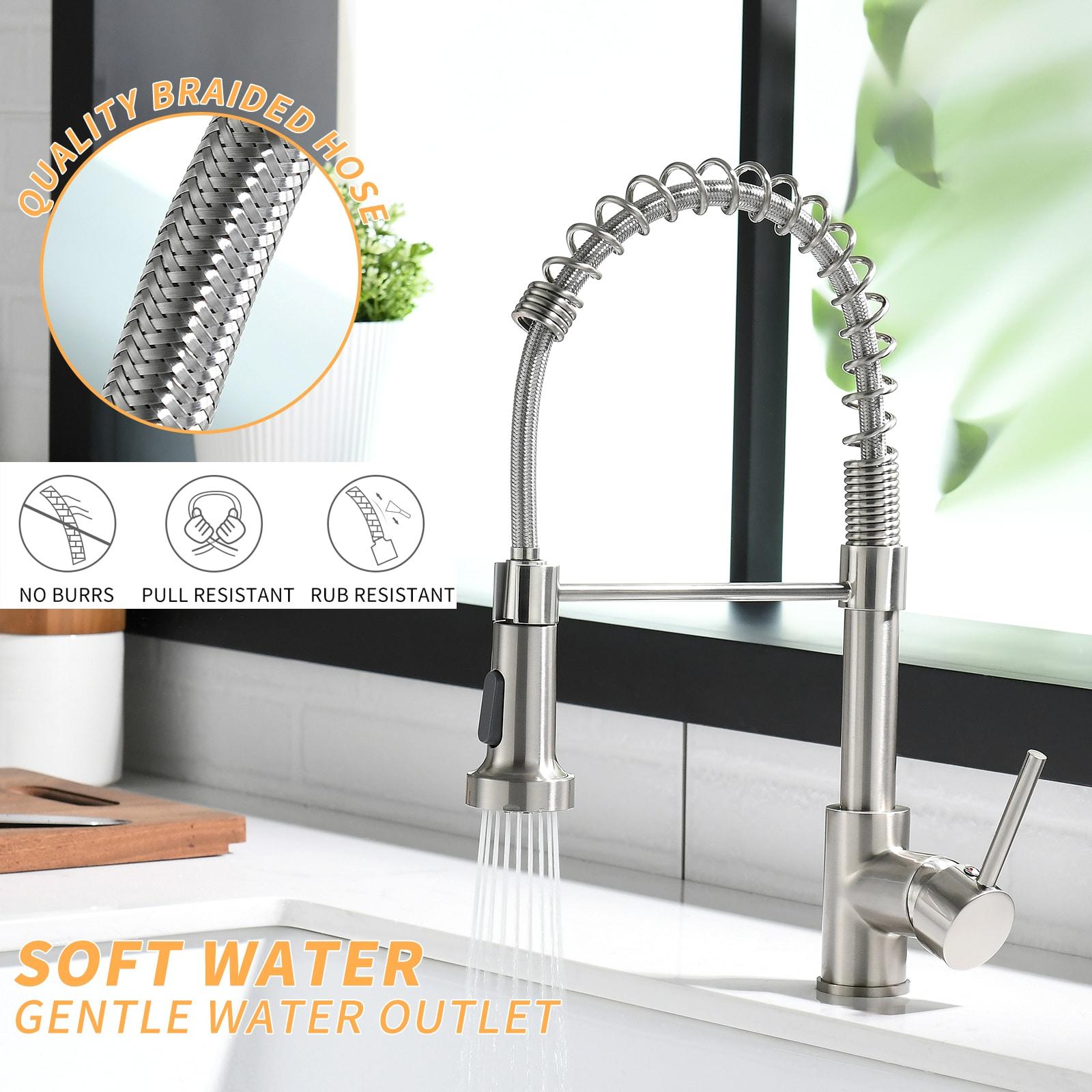 Fapully Brushed Nickel Single Handle Deck-mount Pull-down Kitchen Faucet with Sprayer