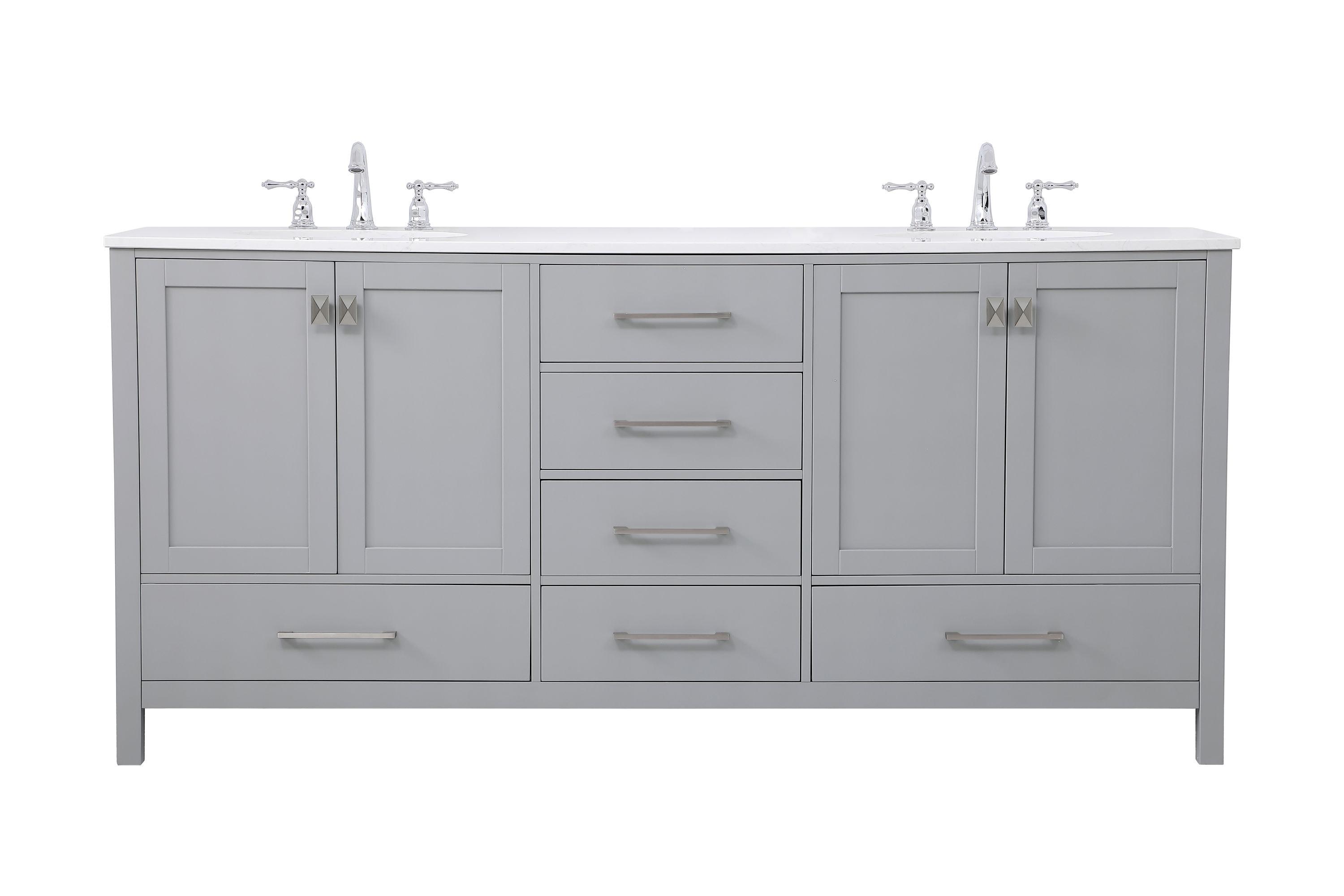 Elegant Decor Irene 72" Solid Wood and Stone Double Bathroom Vanity in Gray