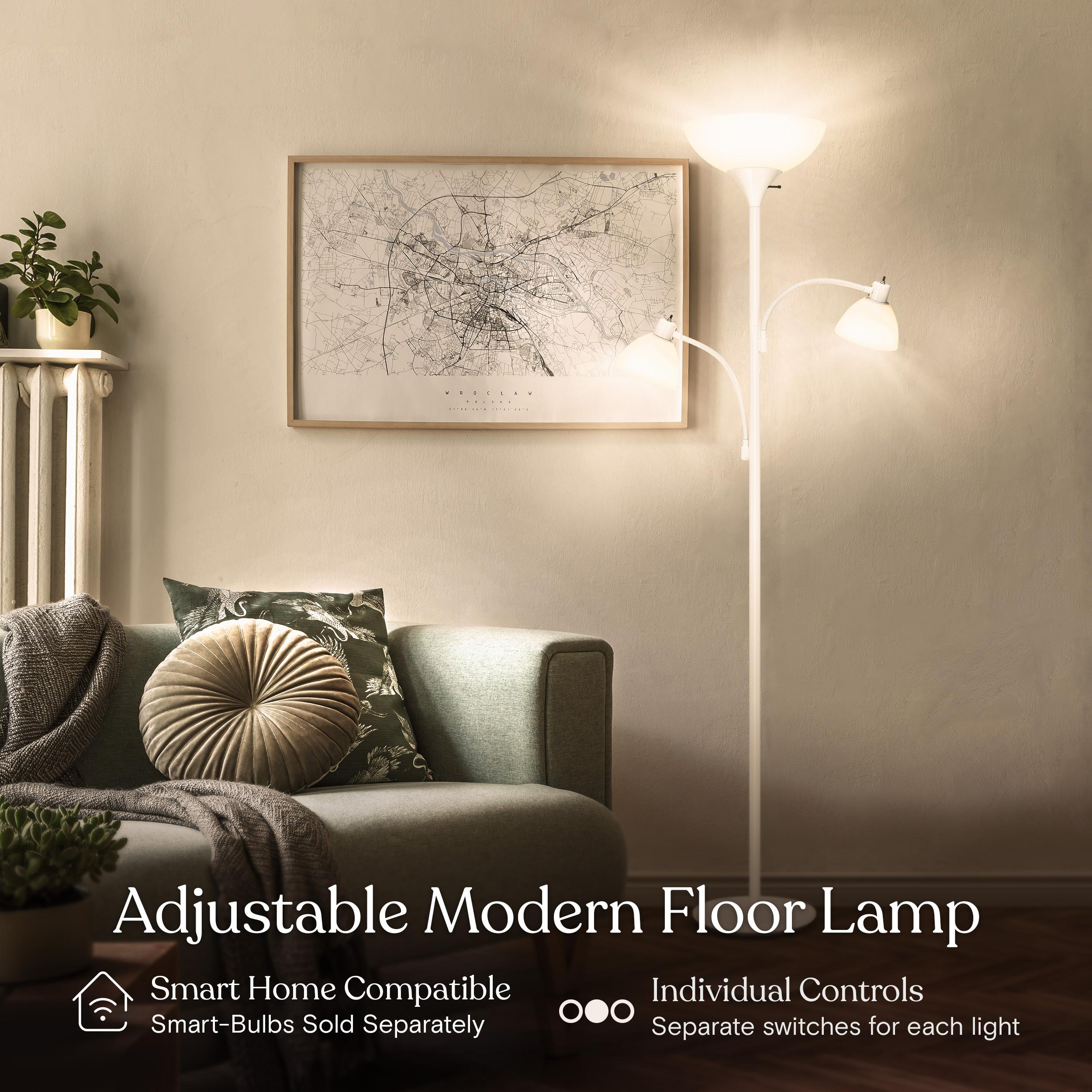 Brightech Dome Double 72 in. Industrial 3-Light 3-Way Dimming LED Floor Lamp with 3 Plastic Bowl Shades