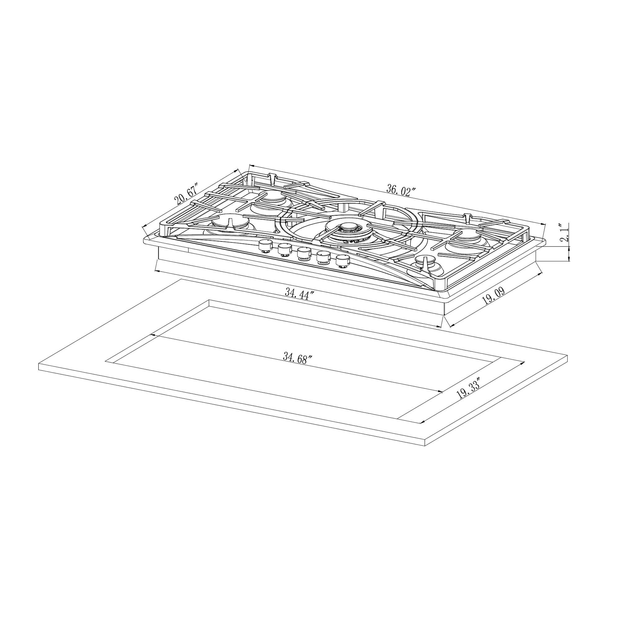 Empava 36" Stainless Steel 5 Burner Cooktop