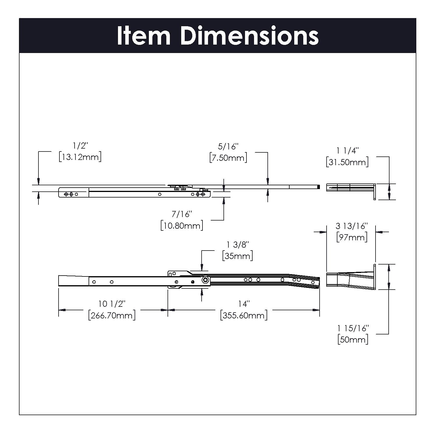 Drawer Slide Bottom Mount 3/4 Extension White Finish