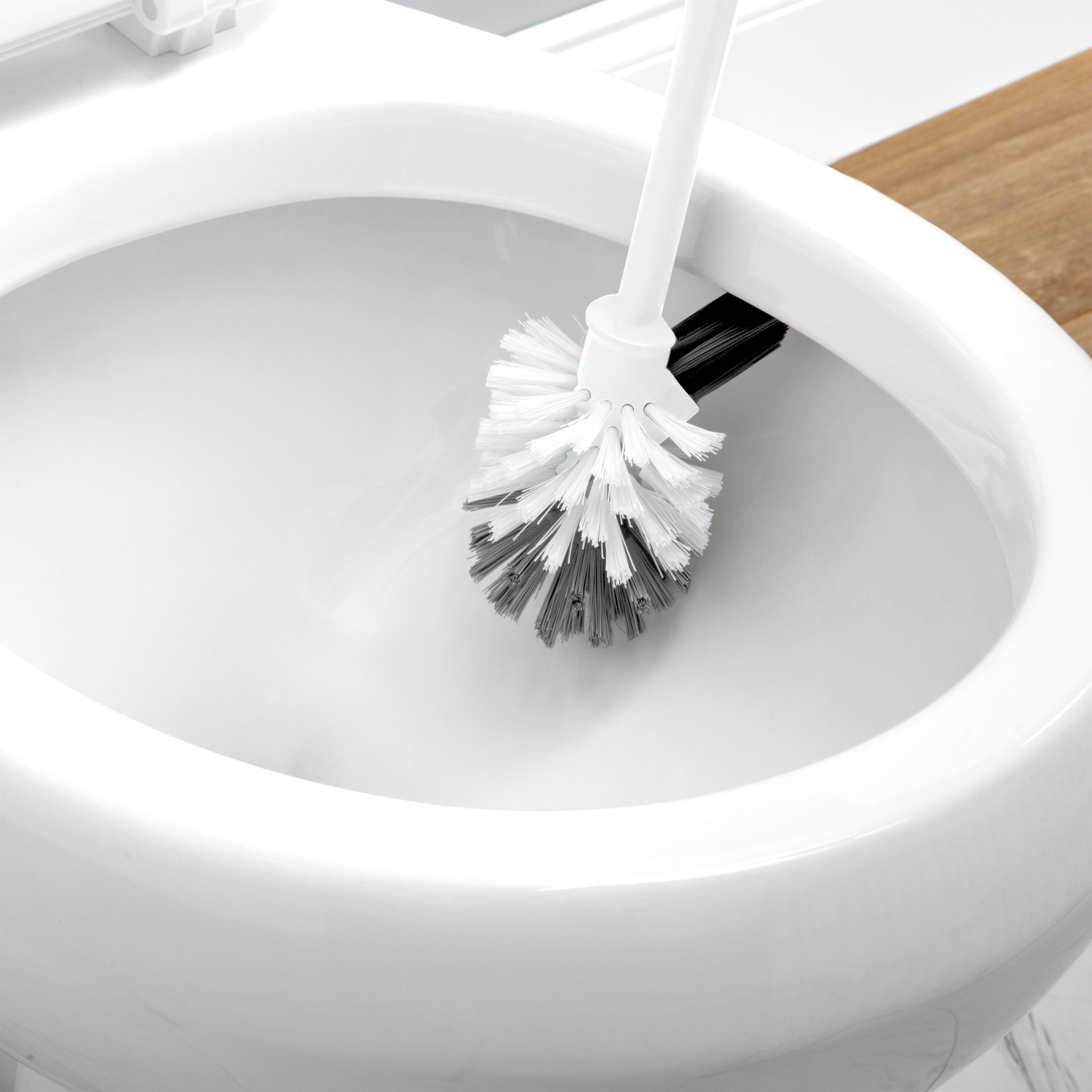 Bath Bliss Self Closing Lid Toilet Brush with Rim Scrubber in Sailor Knot Design, White