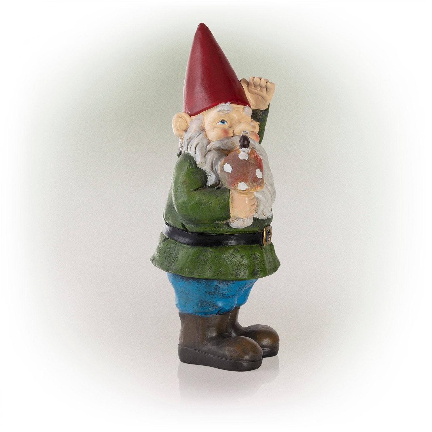 Whimsical 12" Multicolor Gnome Holding Mushroom Lawn Decoration