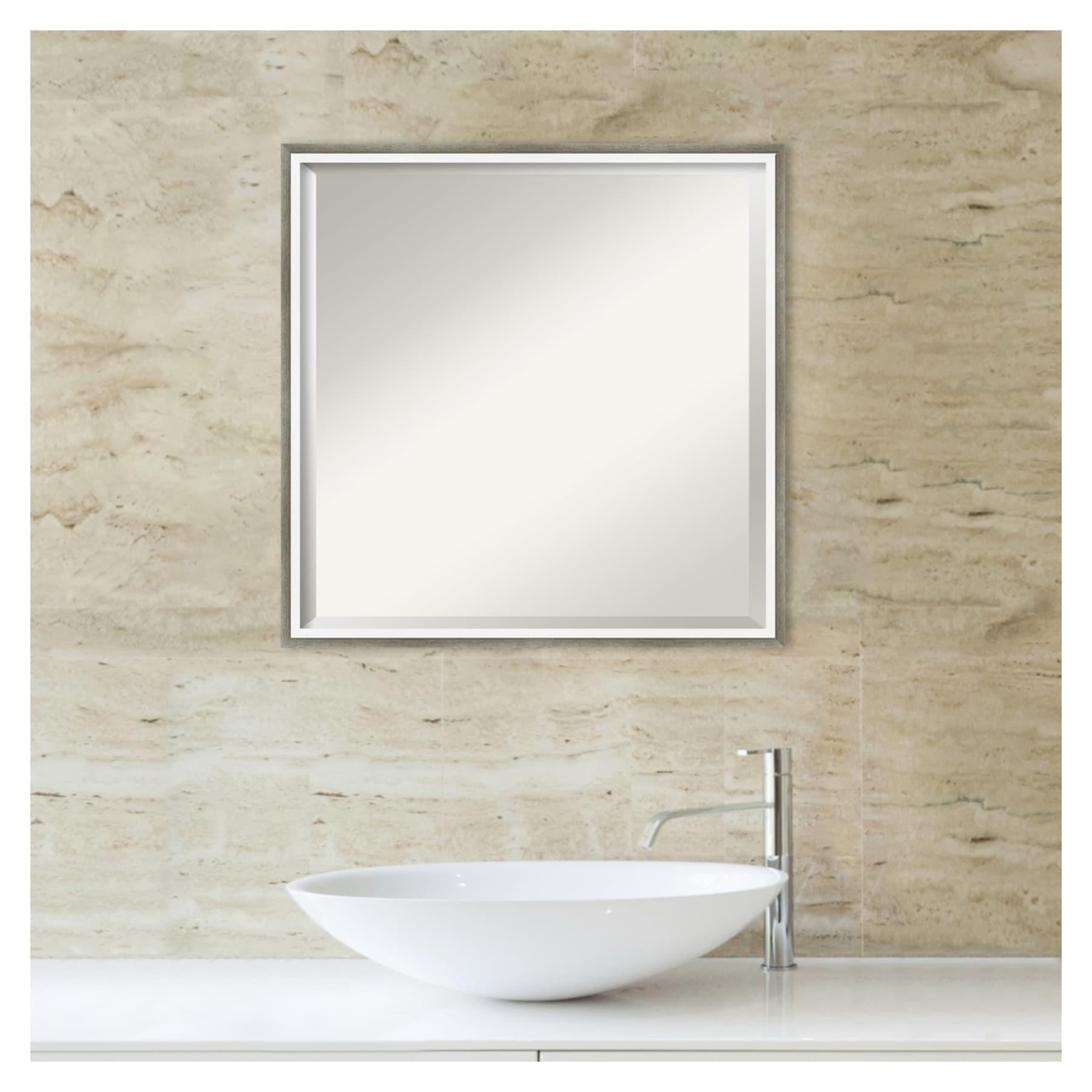 Elegant Rectangular Bronze & Silver Wood Bathroom Vanity Mirror 21x21
