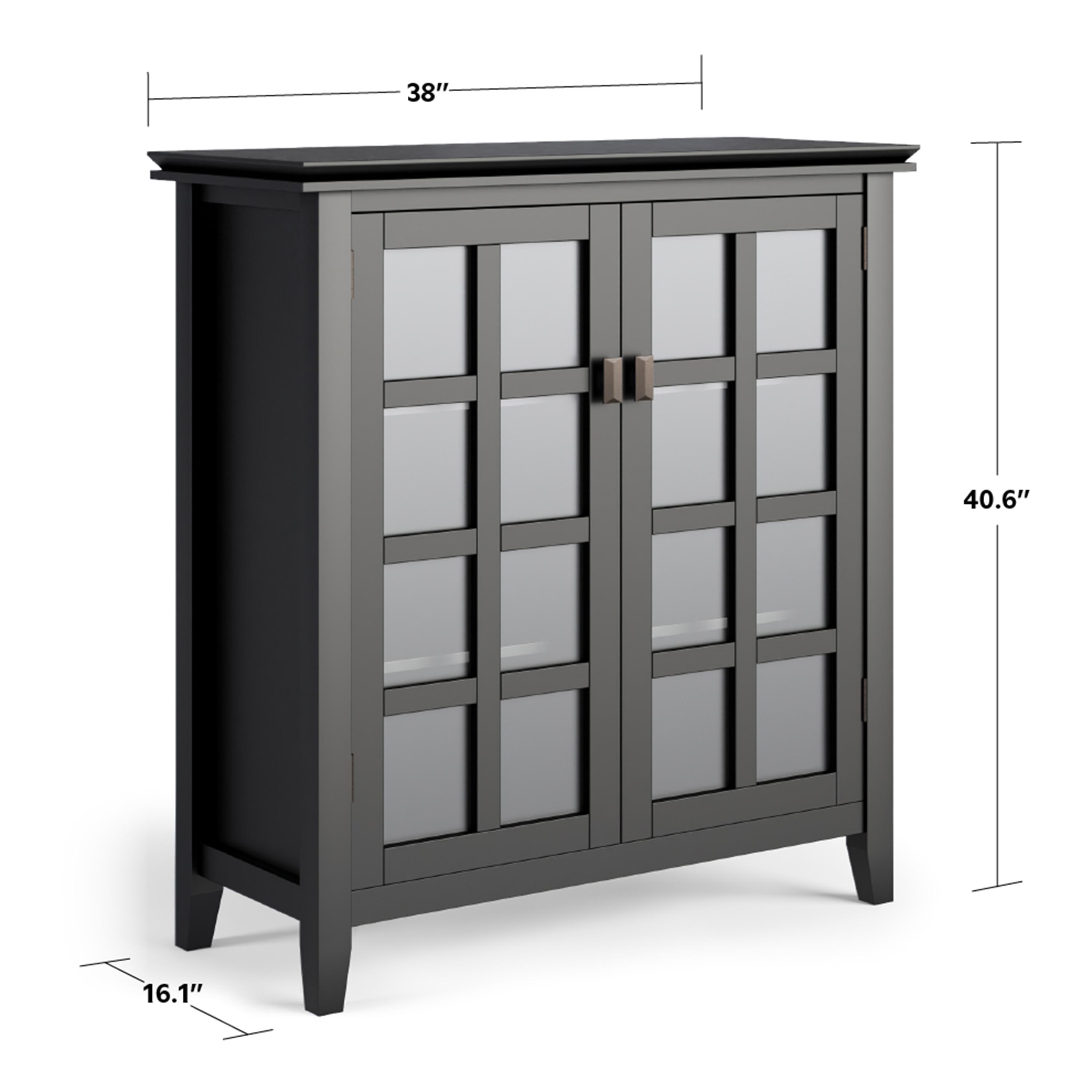 Simpli Home Artisan 38"W Solid Wood 4-Shelf Medium Storage Cabinet with Glass Doors and Adjustable Shelves