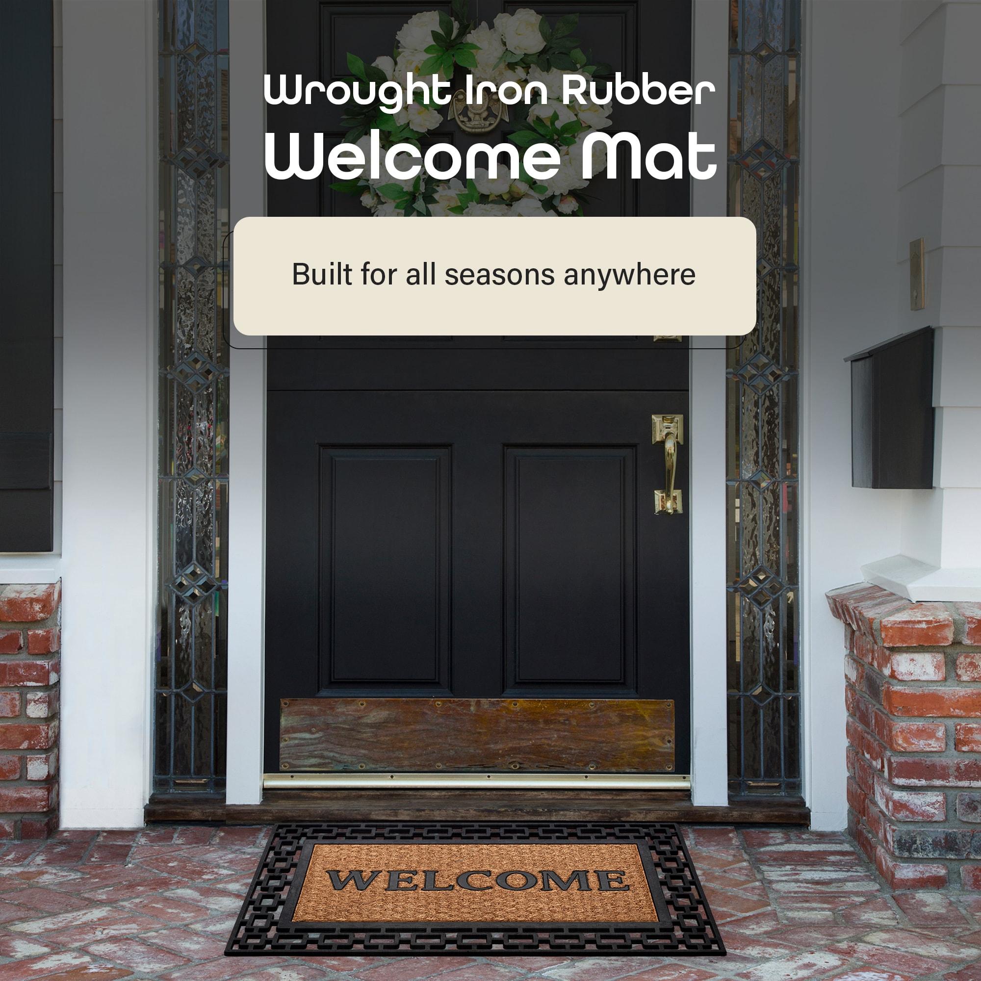 Wrought Iron Rubber Door Mat, 18" L x 30" W, Rectangle, Art Deco