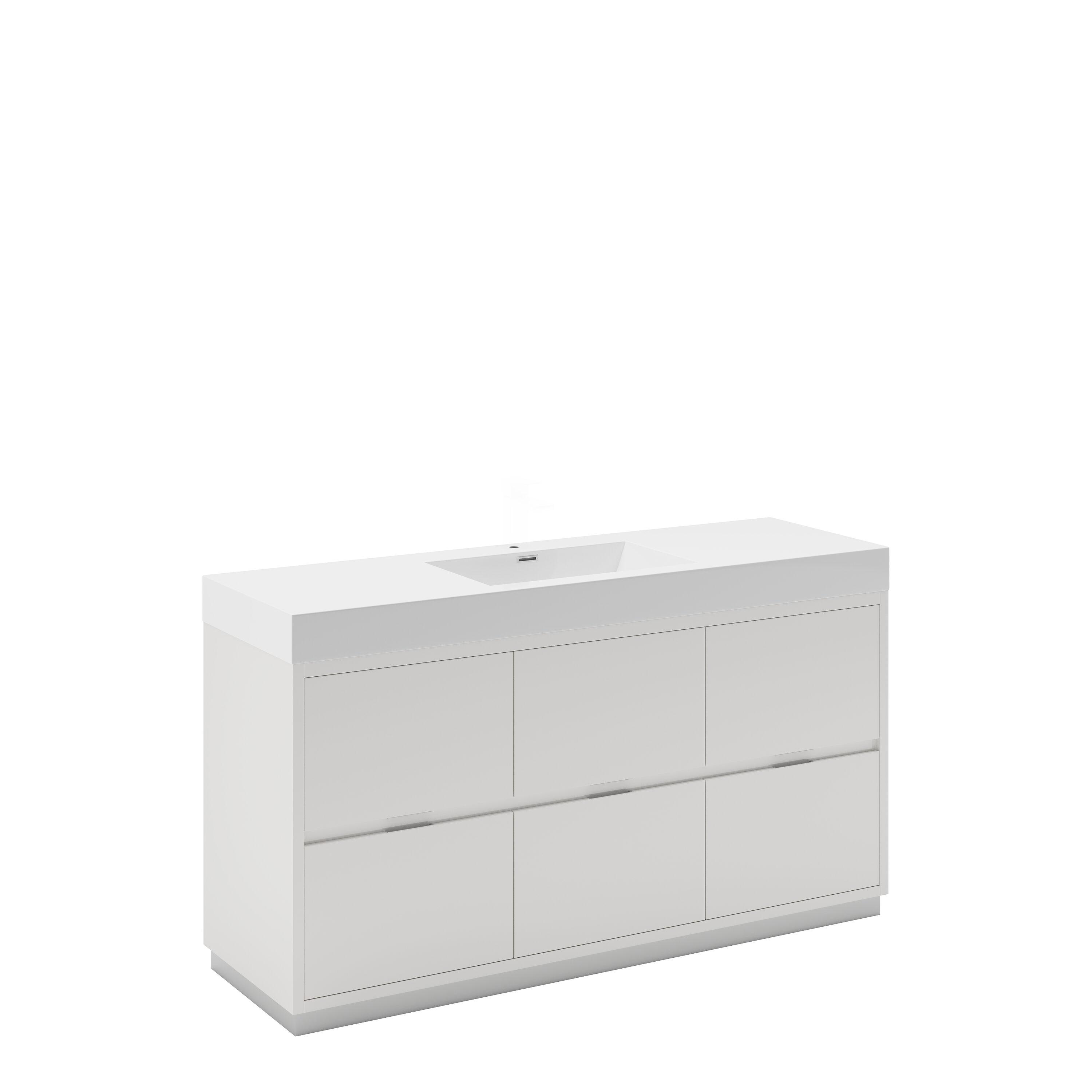 Valencia 60" Freestanding Single Modern Bathroom Vanity with Ingegrated Sink - Faucet Not Included