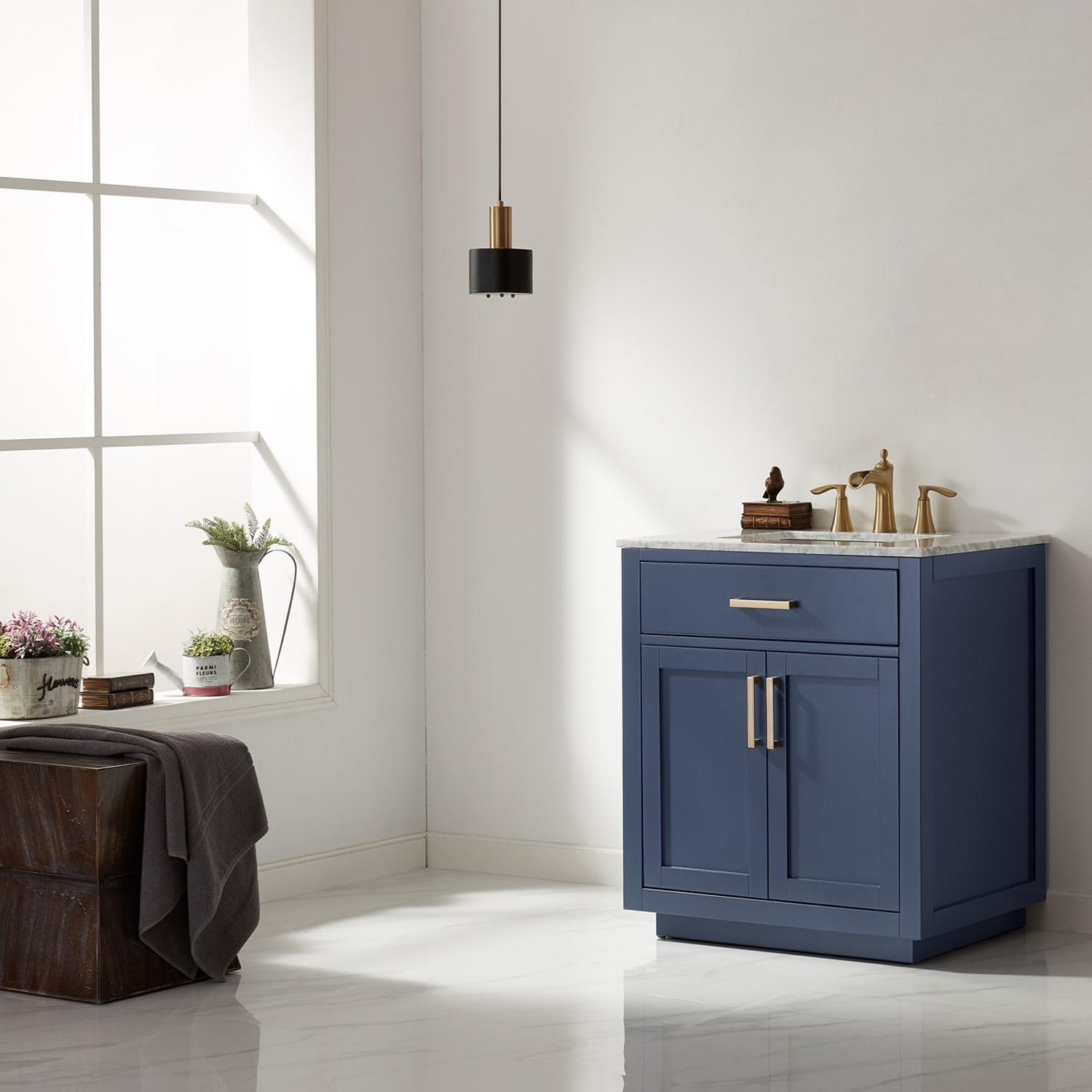 Ivy 30" Marble Countertop Single Vanity w/o Mirror Royal Blue
