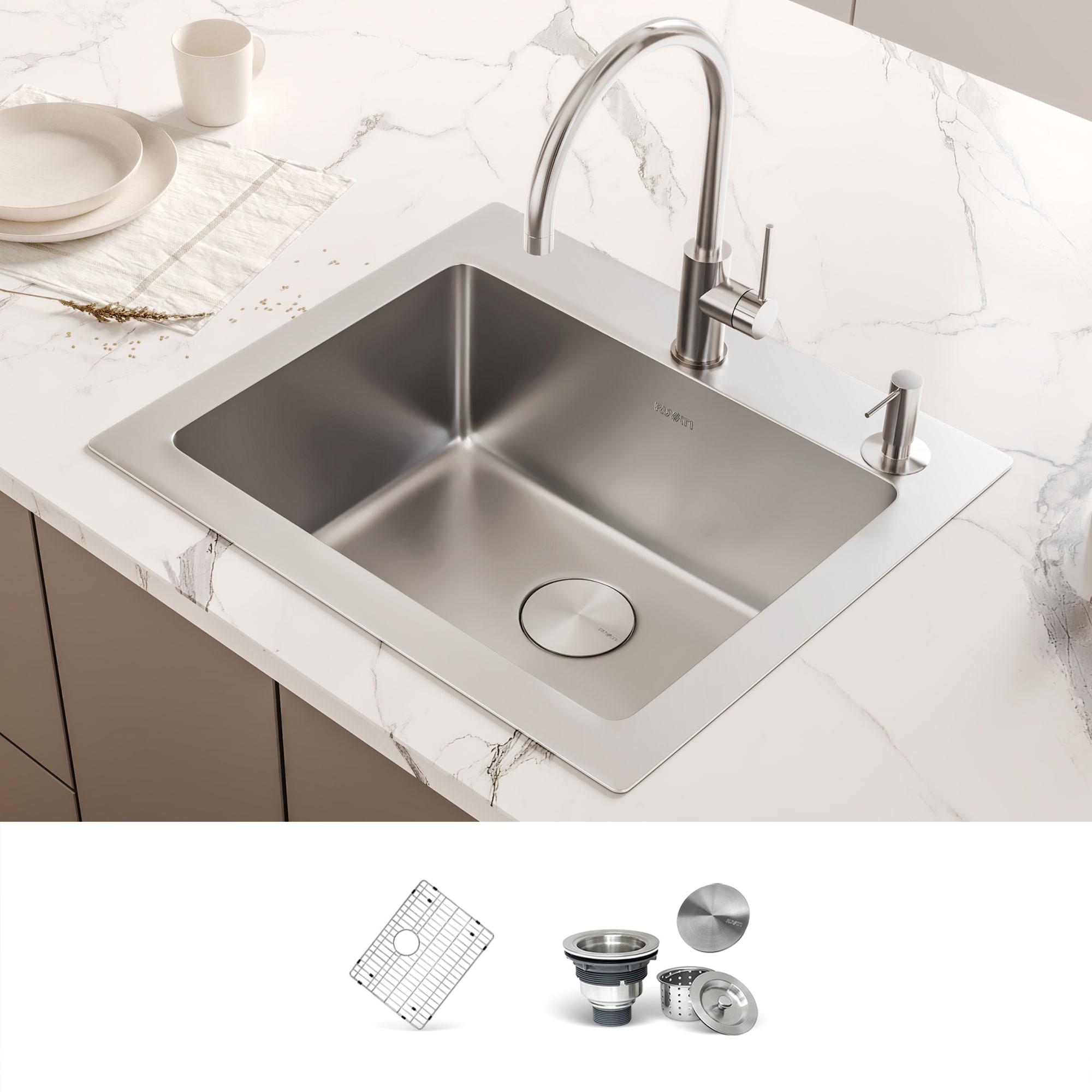 Ruvati 25 x 22 inch Drop-in Topmount Kitchen Sink 16 Gauge Stainless Steel Single Bowl