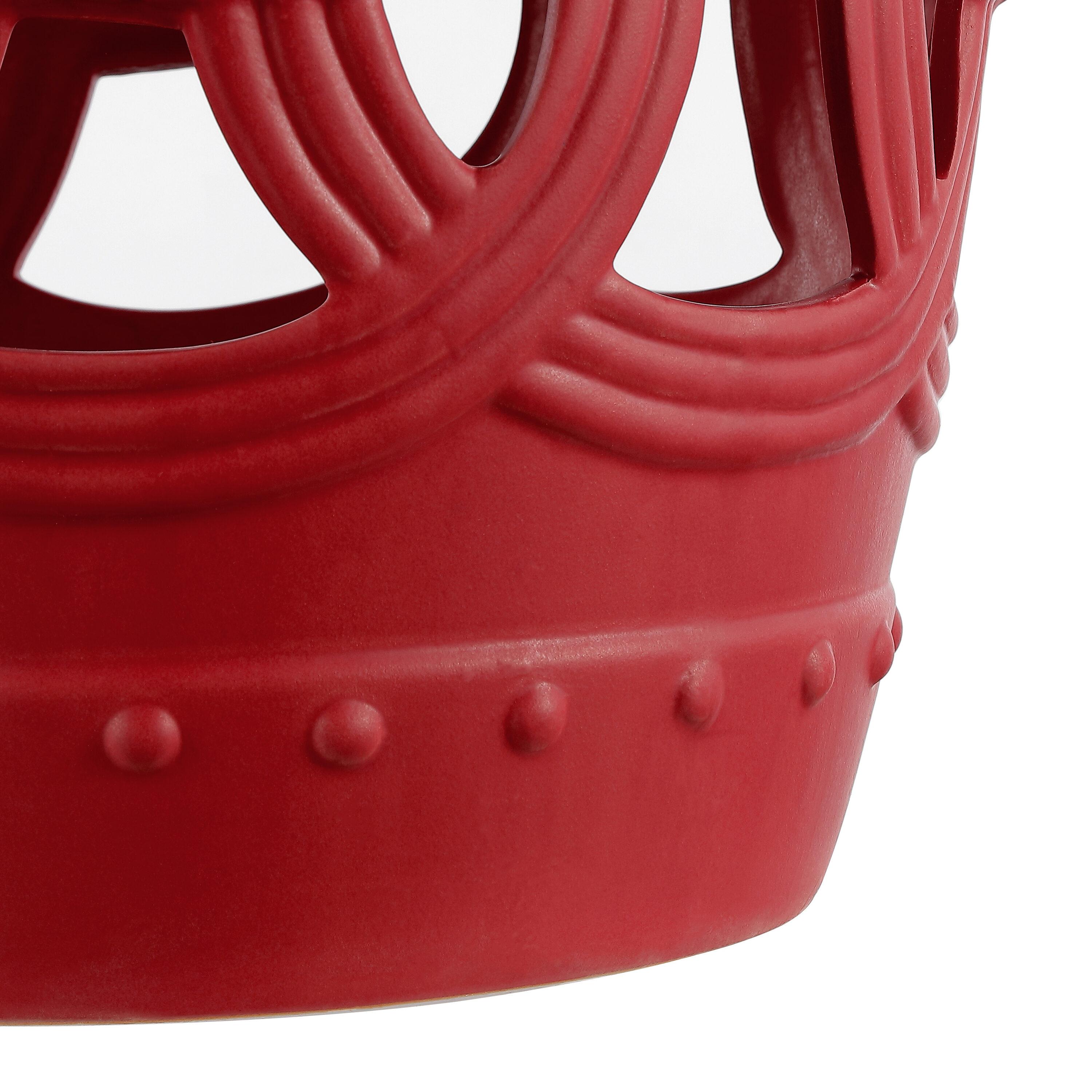 JONATHAN Y Lucky Coins 16" Chinese Ceramic Drum Garden Stool, Matte Red