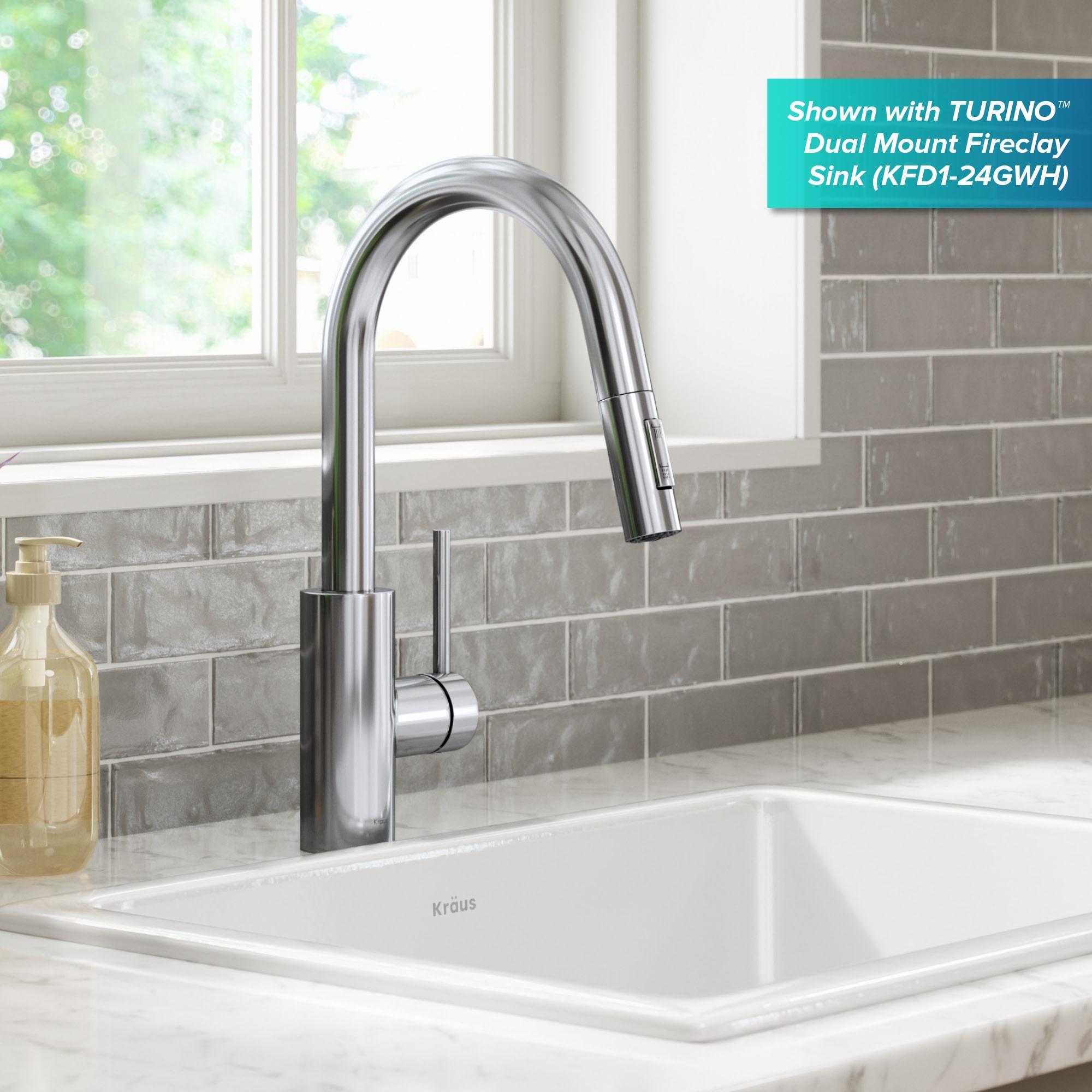 KRAUS Oletto Single Handle Pull Down Kitchen Faucet with QuickDock Top Mount Installation Assembly