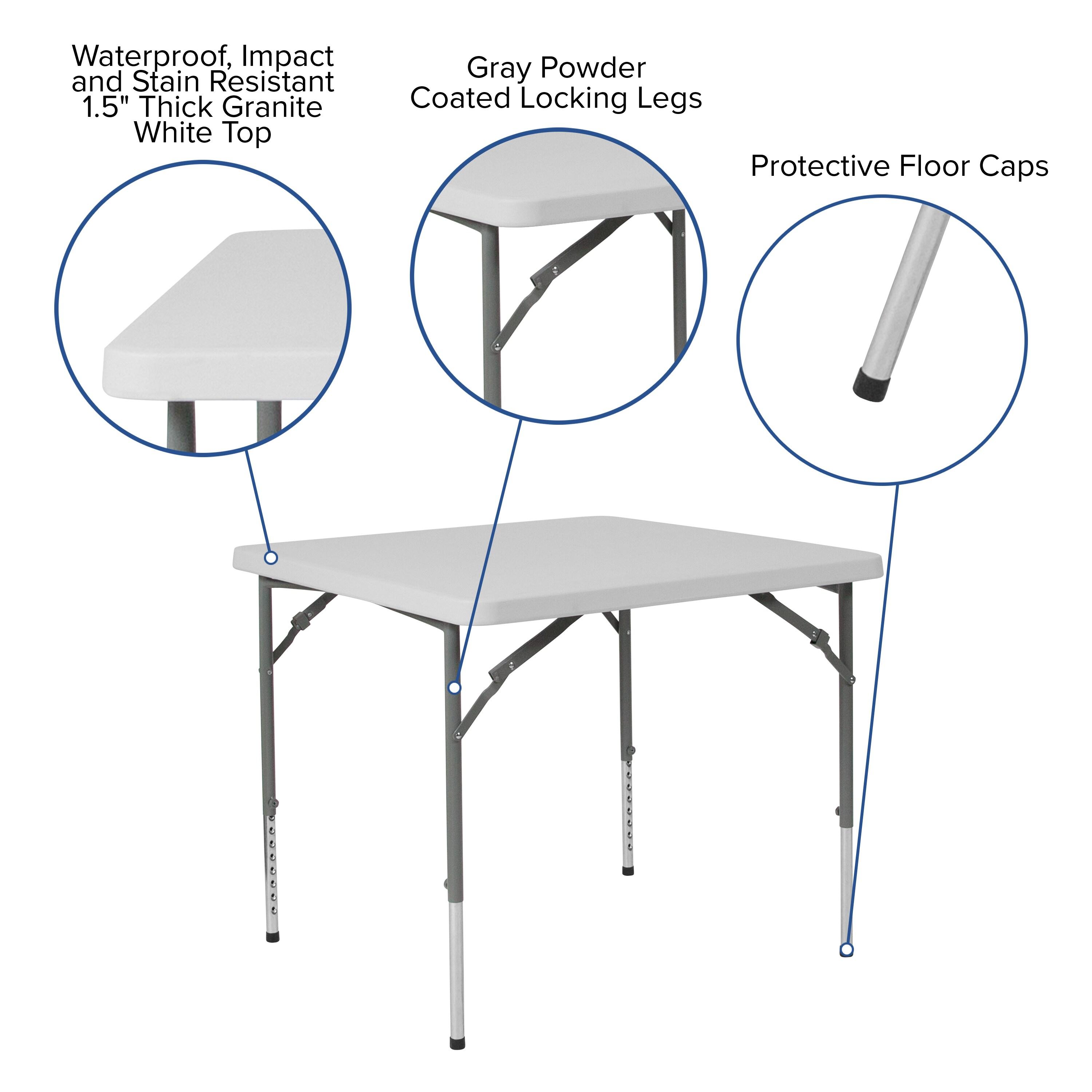 Parker 2.79-Foot Square Height Adjustable Plastic Folding Table