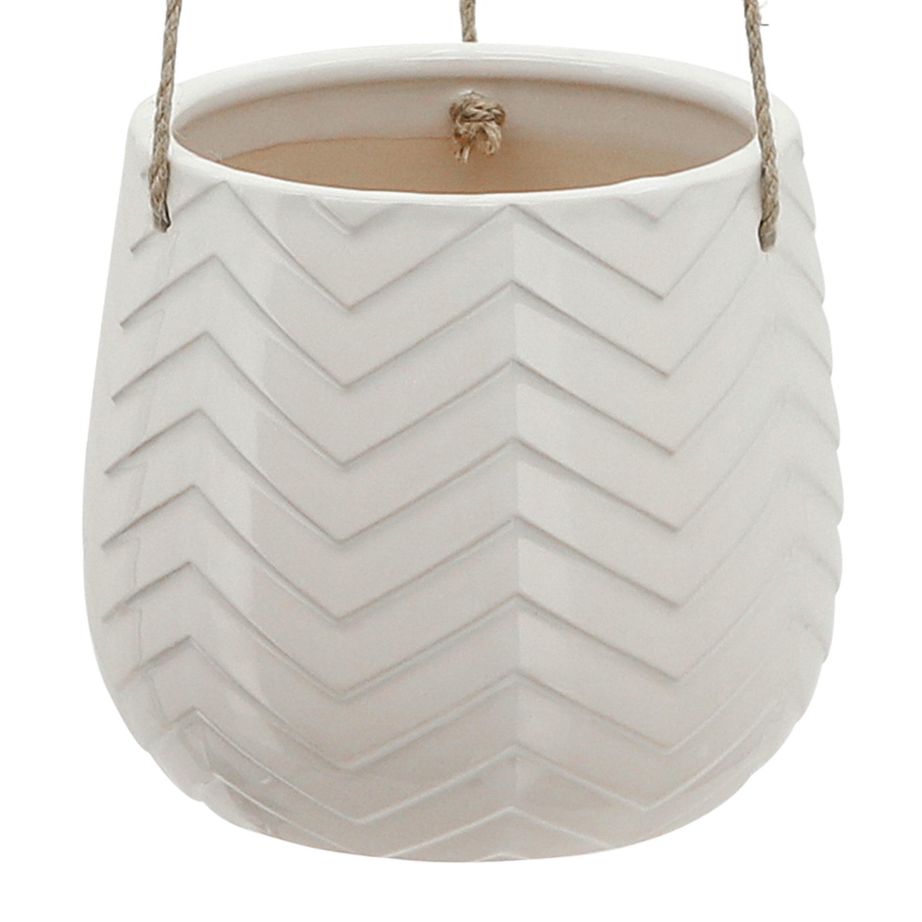 Sagebrook Home 7" Wide Chevron Ceramic Hanging Planter Pot White