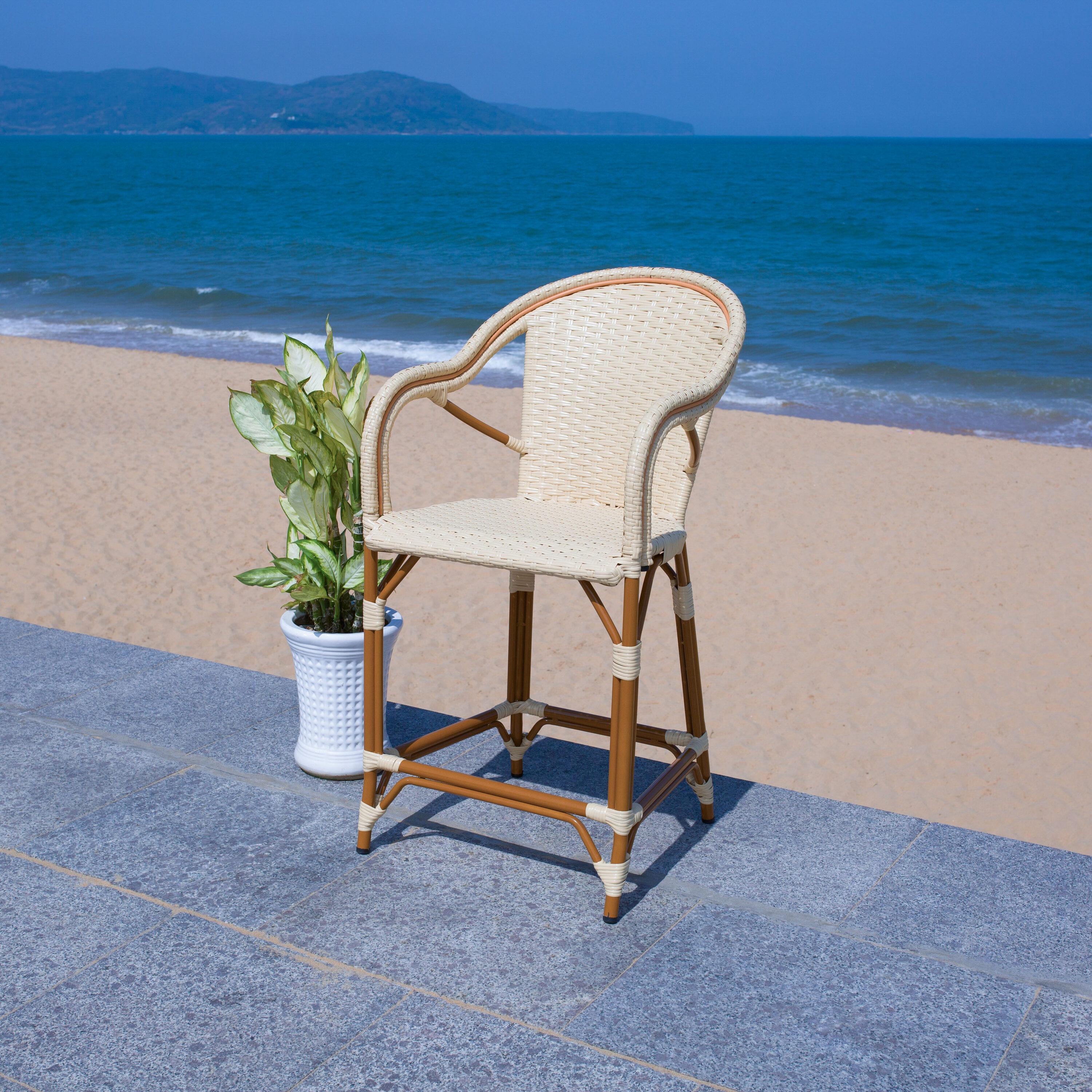 California Counter Stool With Arms - Indoor/Outdoor - PAT7533 - Natural - Safavieh