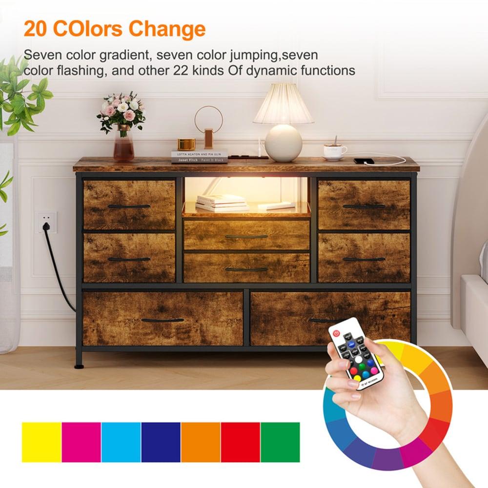 INDSUMOT 8 Dresser TV Stand with Power Outlet & LED for 55'' TV, Long Dresser for Bedroom with 8 Deep Drawers, Wide Console Table for Storage in Closet, Living Room, Entryway, Wood Top(Rustic Brown)