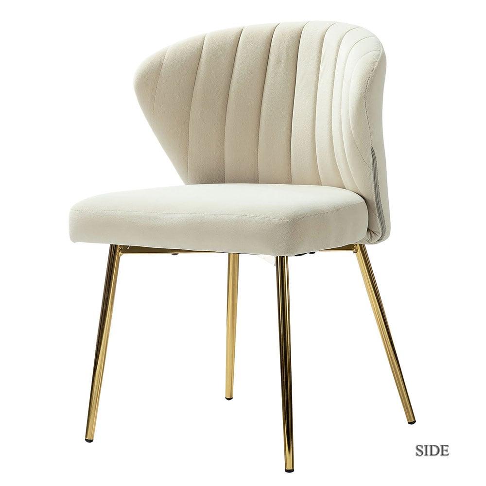 Tan Velvet Upholstered Side Chair with Gold Metal Legs