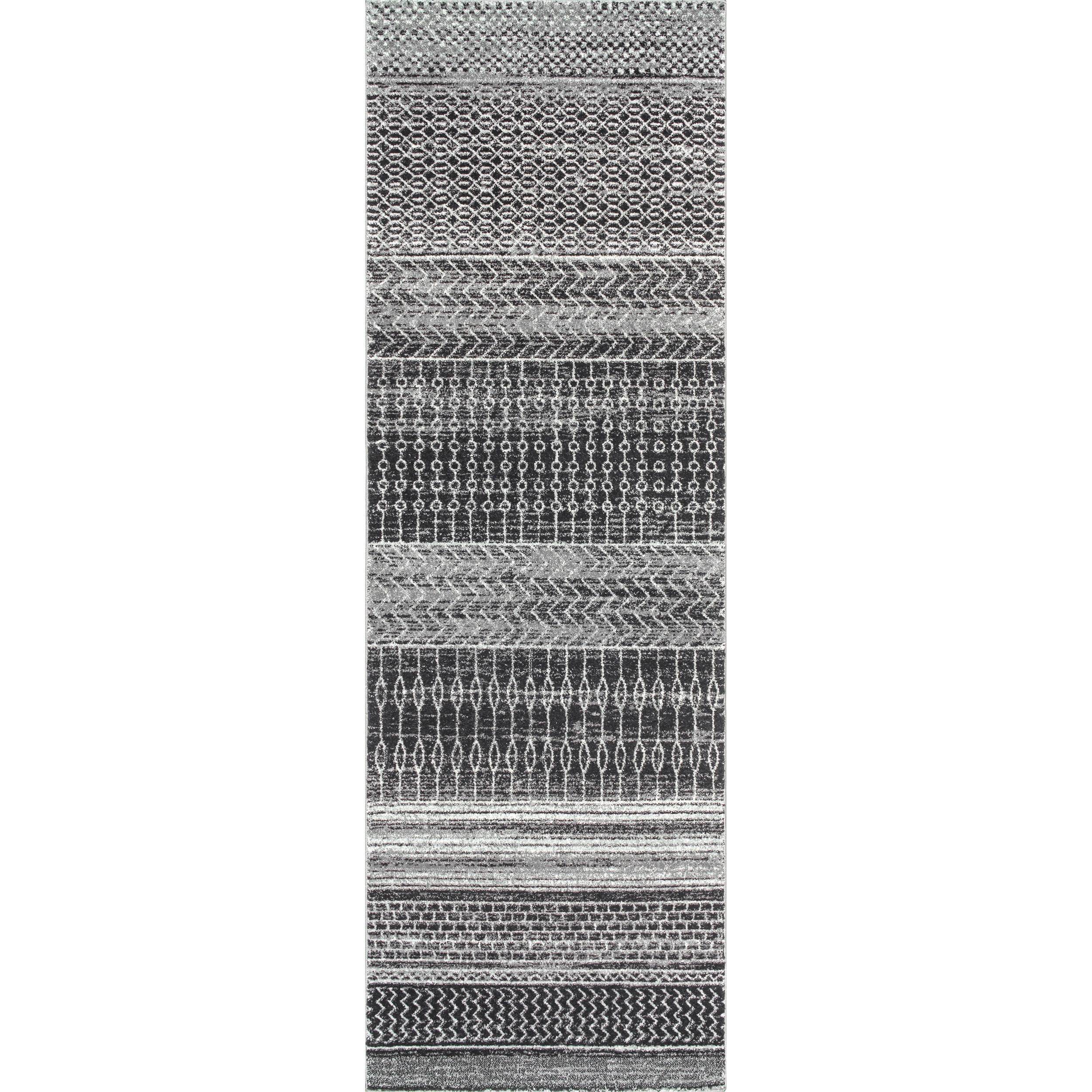 Nuloom Nova Striped 2x12 Runner Indoor Area Rug for Living Room Bedroom Dining Room Entryway Hallway Kitchen, Dark Grey/Ivory