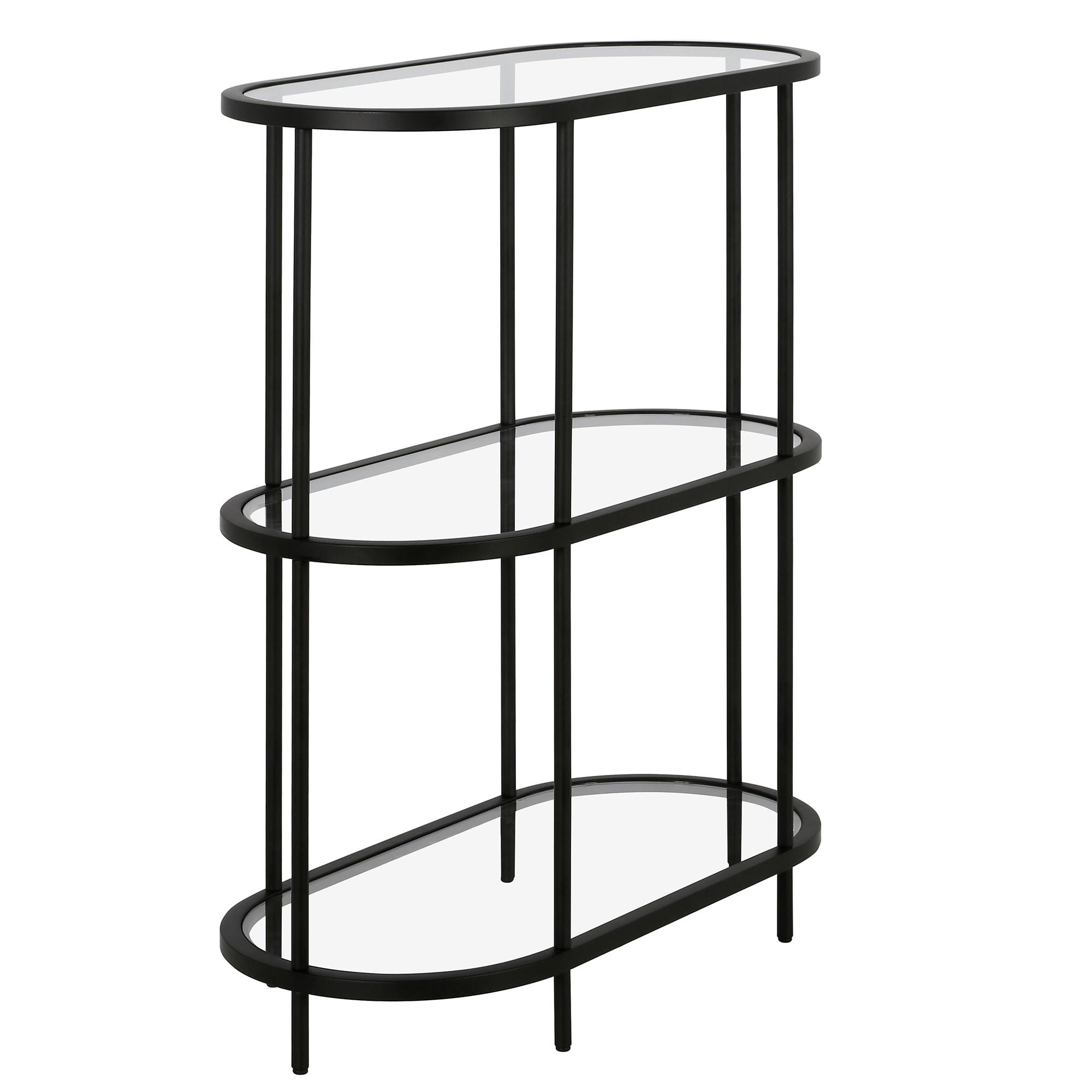 Evelyn&Zoe Leif 30" Wide Oval Bookcase, Blackened Bronze