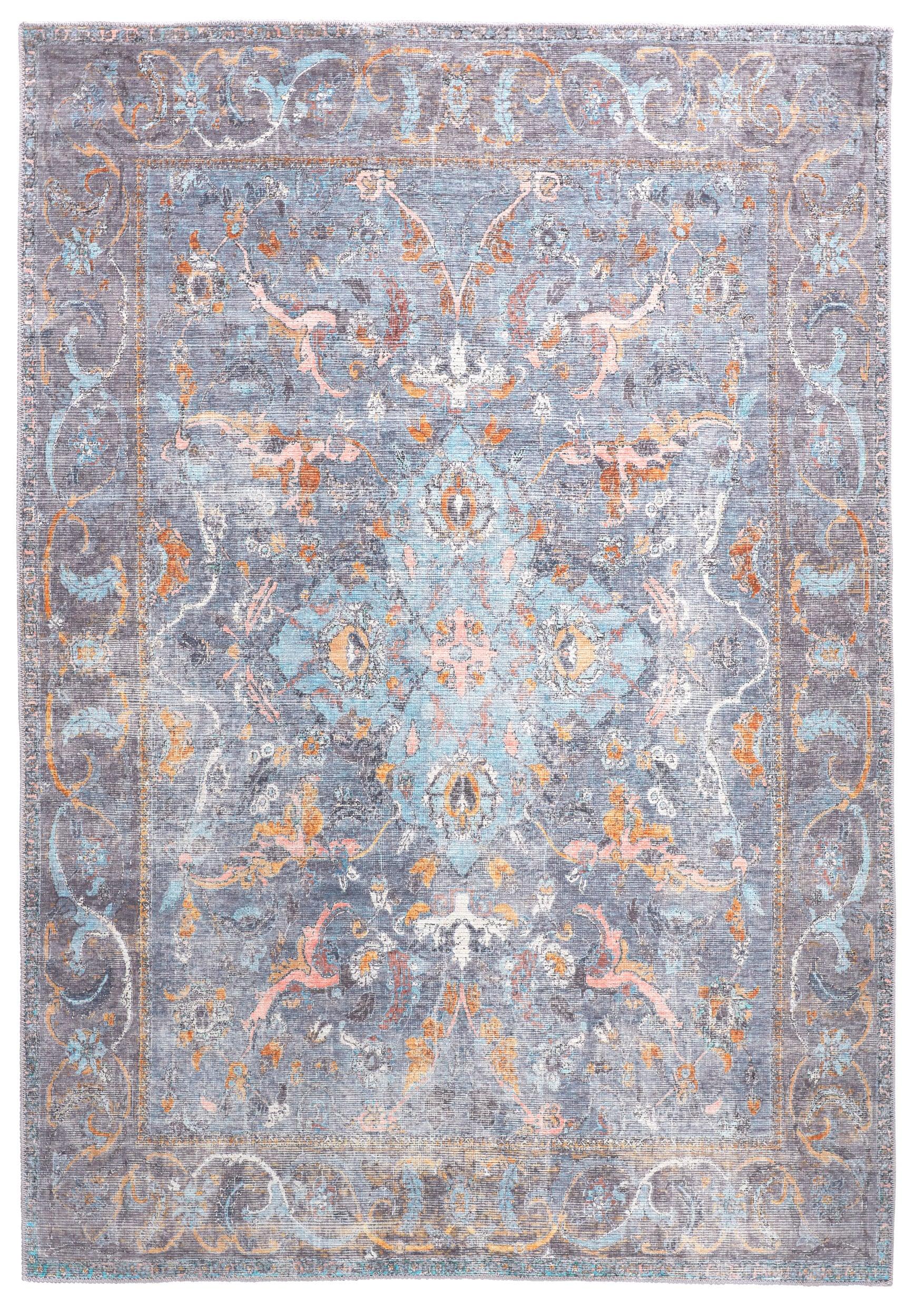 Percy Transitional Medallion Blue/Gray/Orange Area Rug