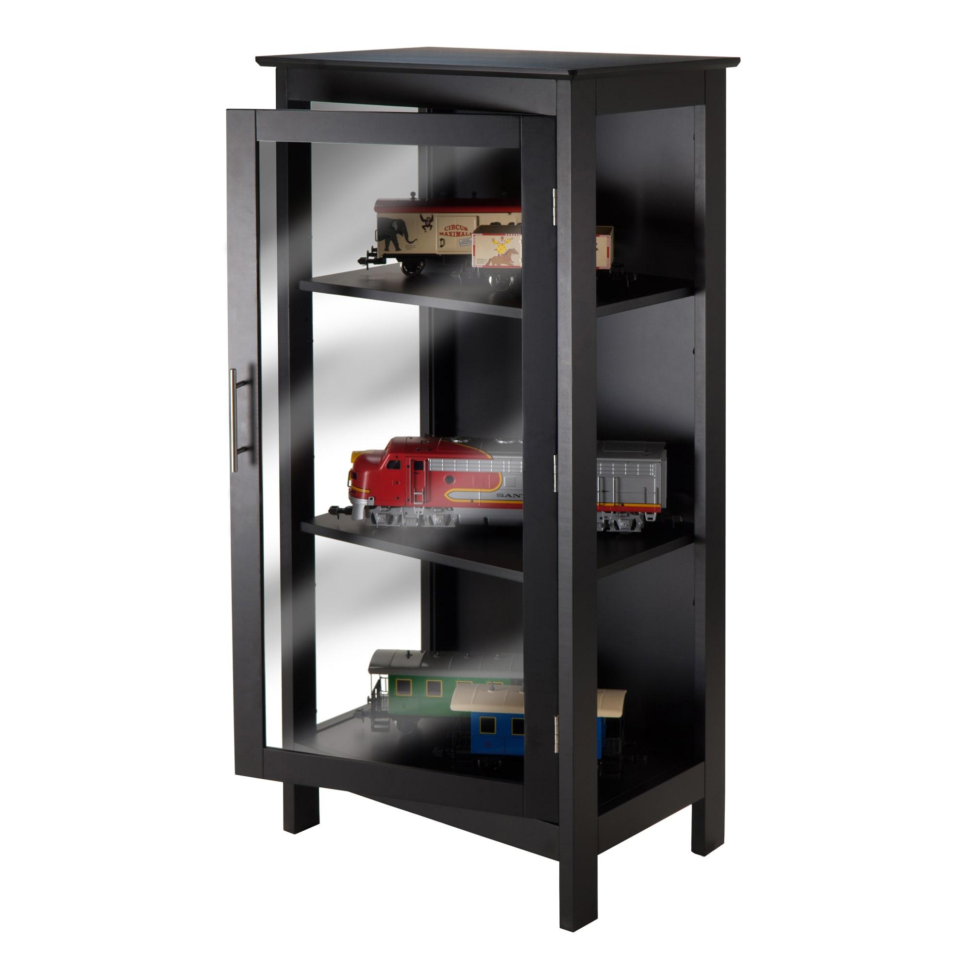 Poppy Display Curio Cabinet with Glass Door Wood/Black - Winsome: Tempered Glass, 3 Fixed Shelves, Metal Handle
