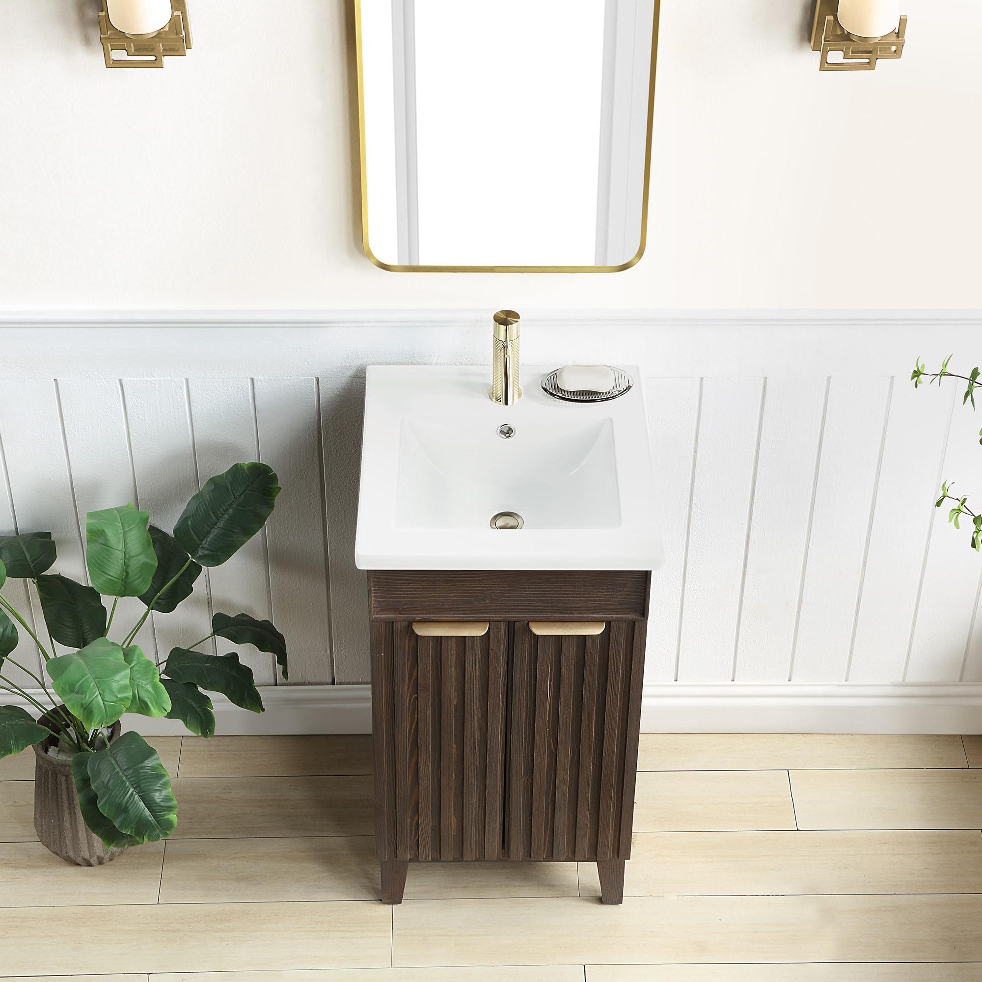 Palos 18" Single Bath Vanity in Spruce Antique Brown with White Ceramic Basin