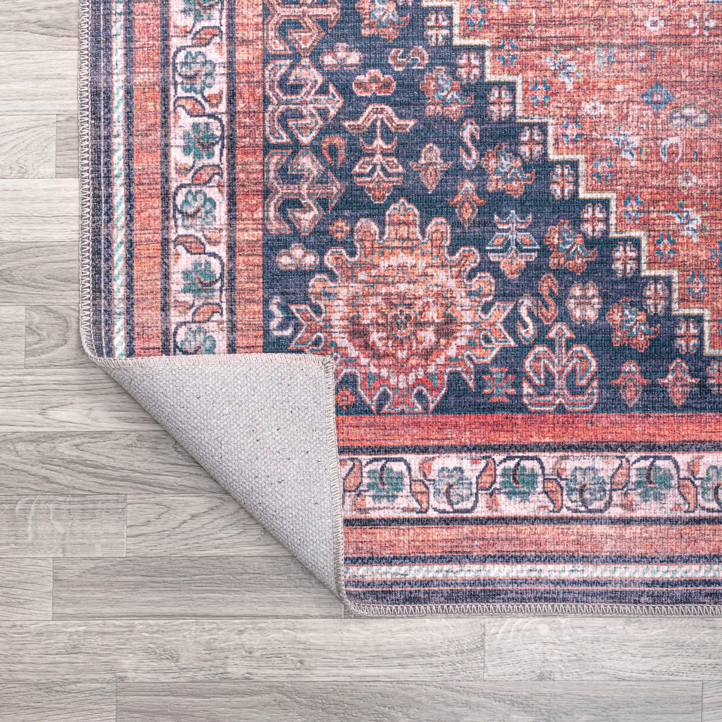 4' x 6' Dalyan Geometric Medallions Machine Washable Indoor/Outdoor Area Rug, Terra/Navy - JONATHAN Y