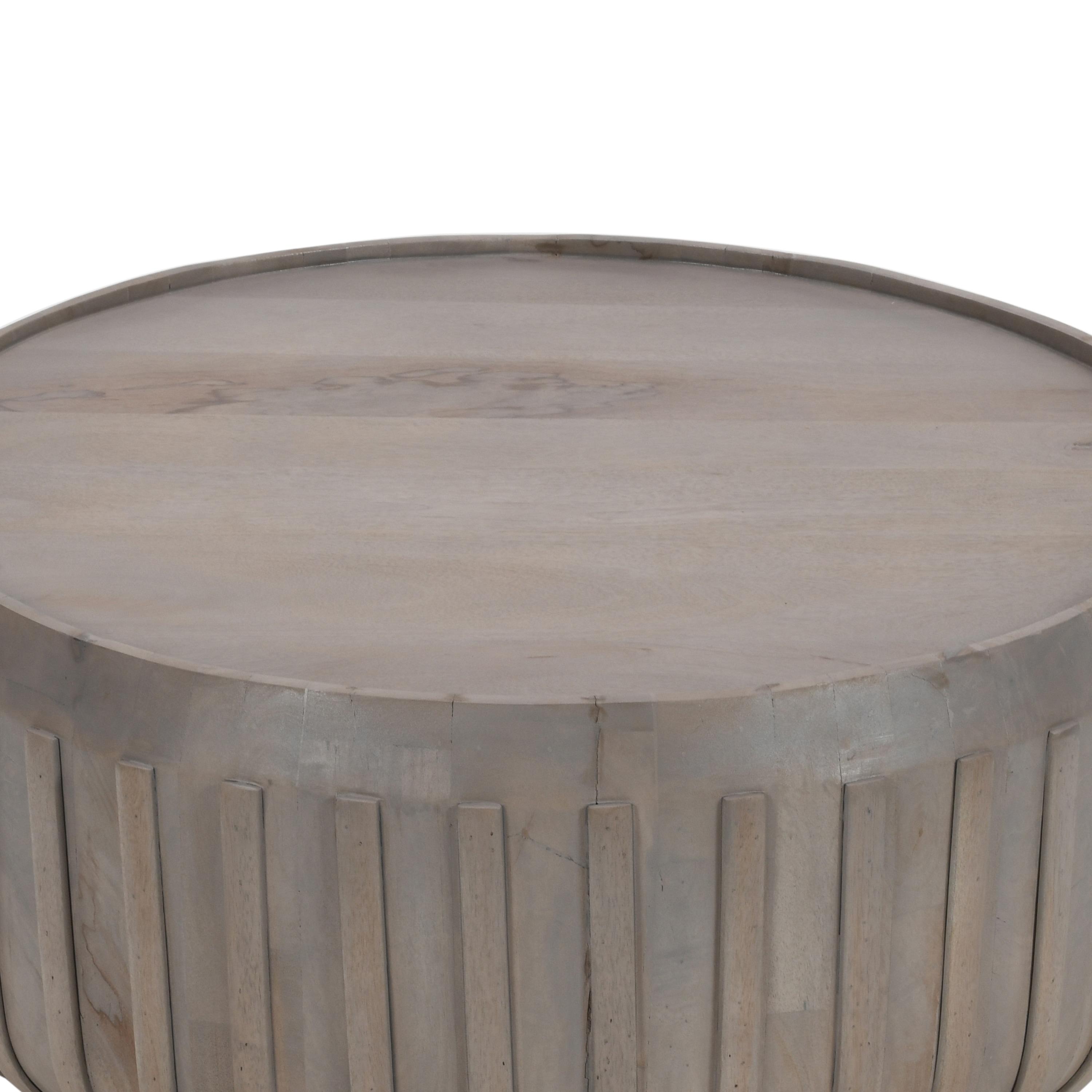 The Urban Port 36" Coffee Table Handcrafted Drum Shape with Ribbed Edges Gray Mango Wood Gray