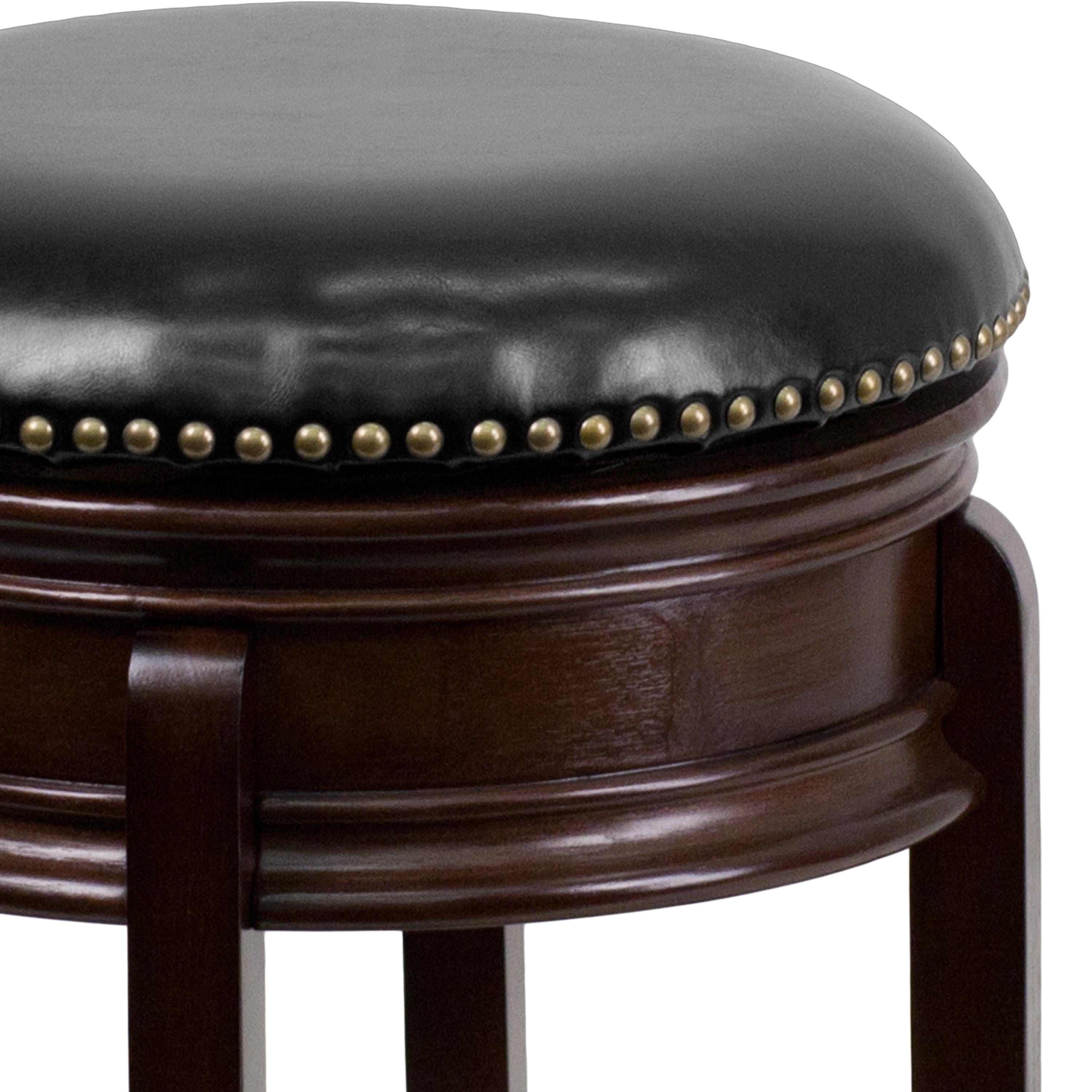 Flash Furniture 24'' High Backless Cappuccino Wood Counter Height Stool with Carved Apron and Black LeatherSoft Swivel Seat