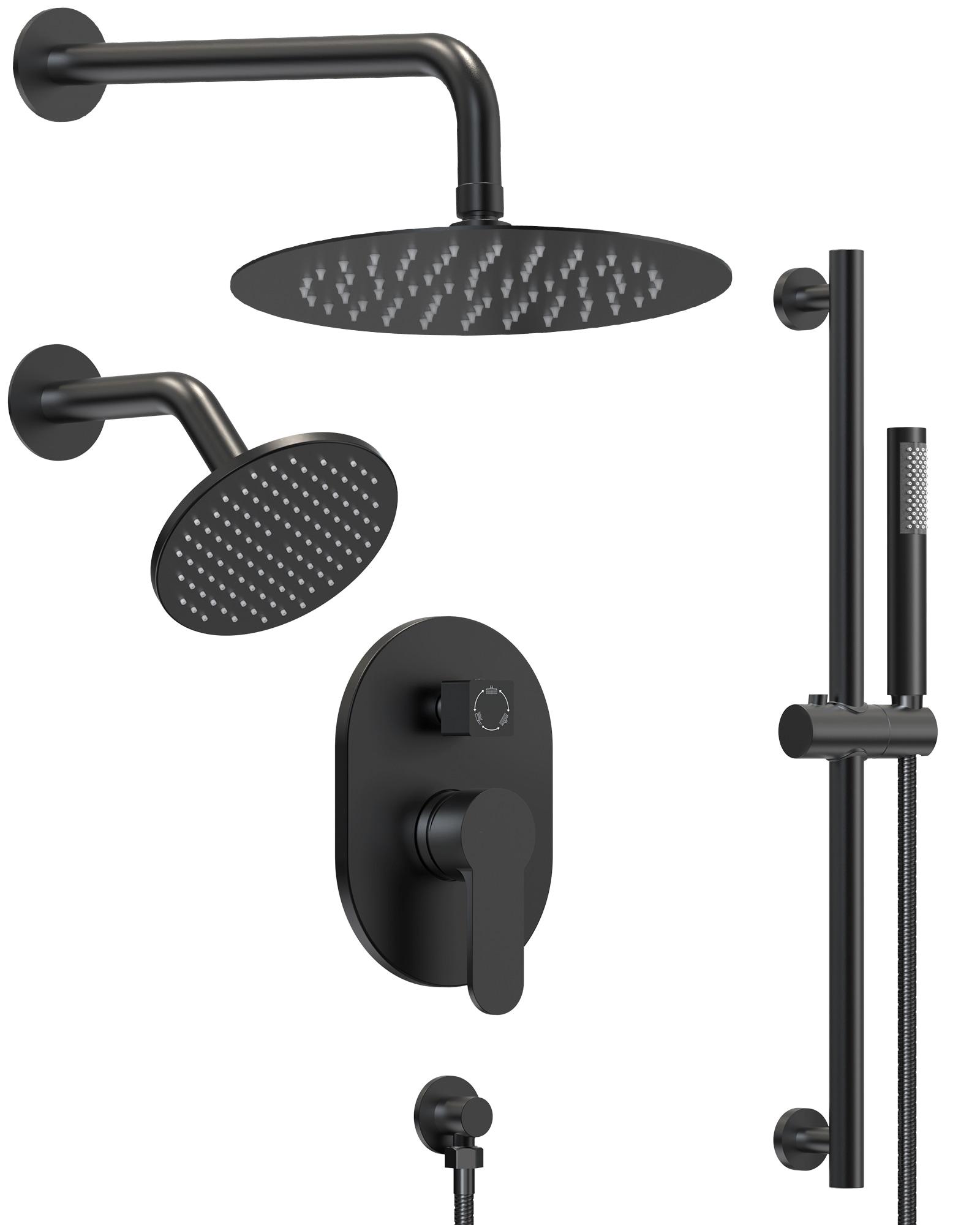 GRANDJOY Complete Shower System, 10" and 6" Dual Wall Mount Rain Shower Faucets with Handheld Shower Spray, High Pressure in Matte Black